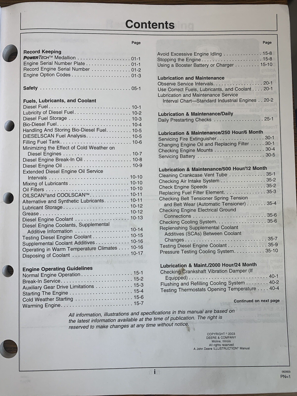 John Deere Operator&rsquo;s Manual 2.4 L & 3.0 L OEM Diesel Engine