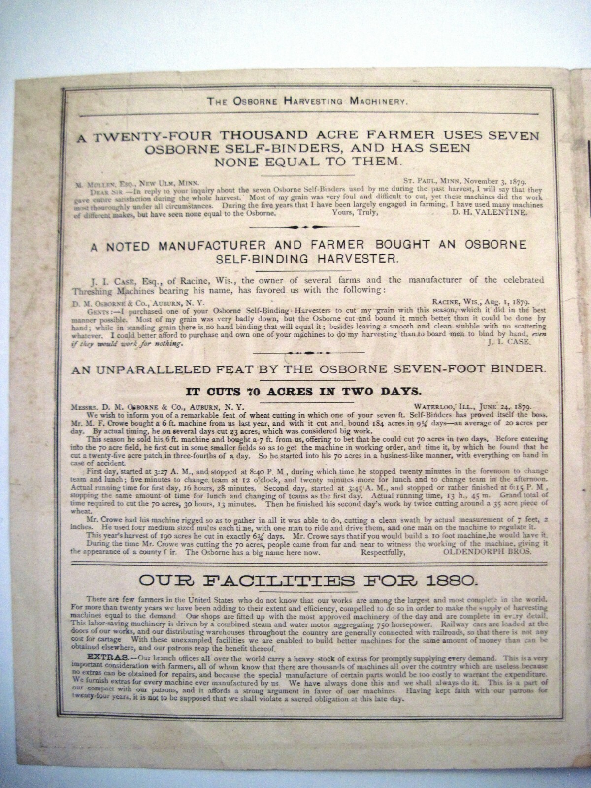 1880 Advertising Print for « D.M. Osborne & Co. Harvesting Machinery » *