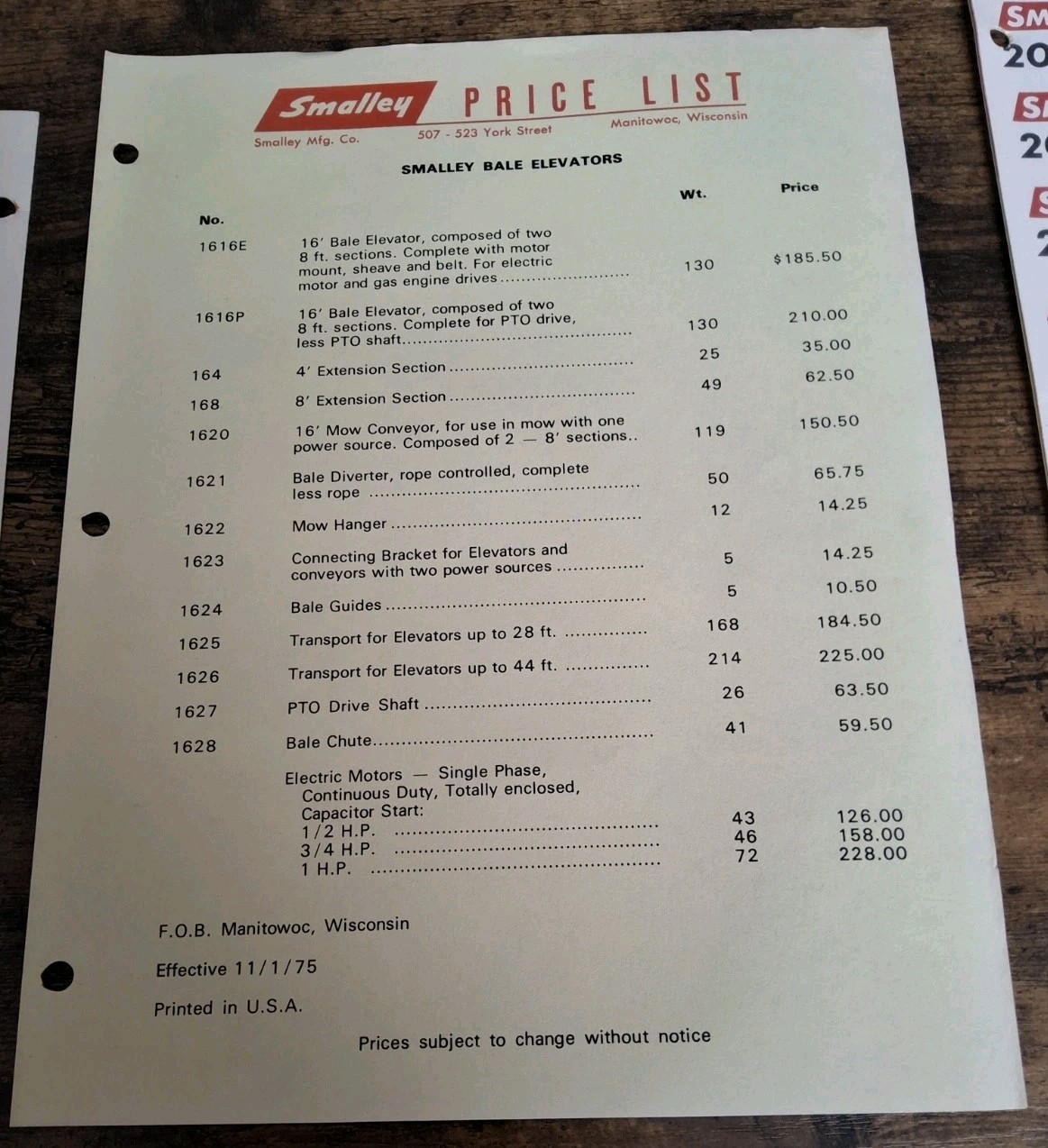 SMC Smalley 205 Elevator And Bale Handling Systems Brochures With Price Lists