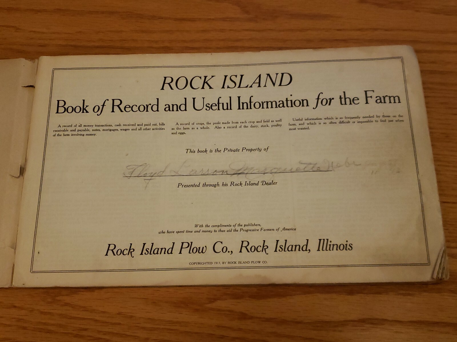 Rock Island Plow Hardcover Ledger Record Useful Information Implements Engines