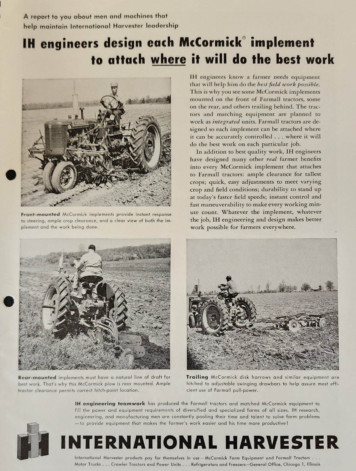 International Harvester IH Farm Tractor Picture Magazine Ad Original 1953 Decor