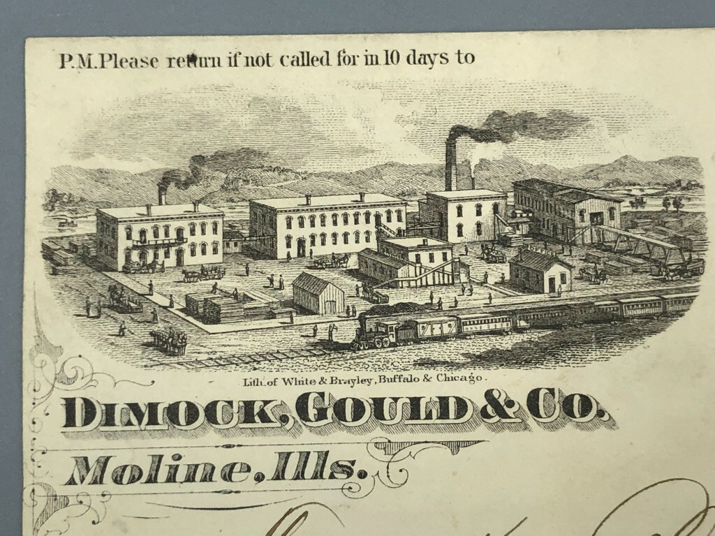1870s Dimock Gould Co LUMBER Illustrated Postal Cover MOLINE IL Advertising