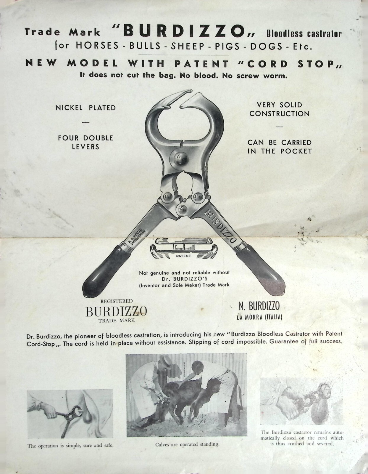 Vintage Burdizzo Bloodless Castrator Advertisement 1930s-1940s Farming Ephemera