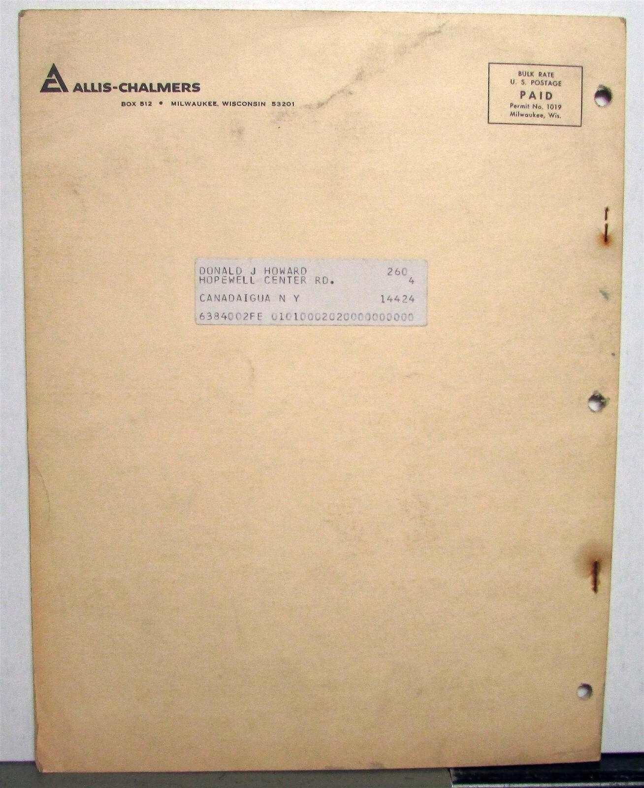1970 Allis Chalmers Two Way Plows 700 Series Specifications Parts Catalog