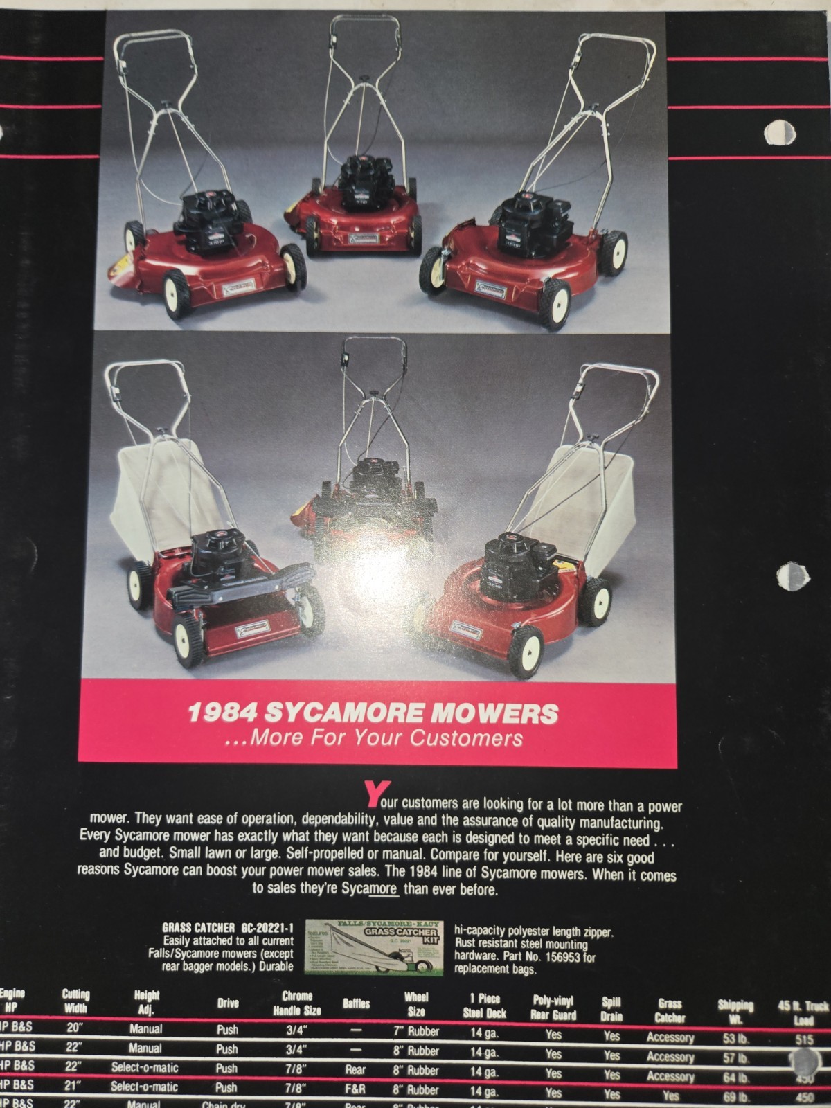 LOT OF 9 70S AND 80S FALLS SYCAMORE LAWN MOWER DEALER COLOR BROCHURES 1976-1986
