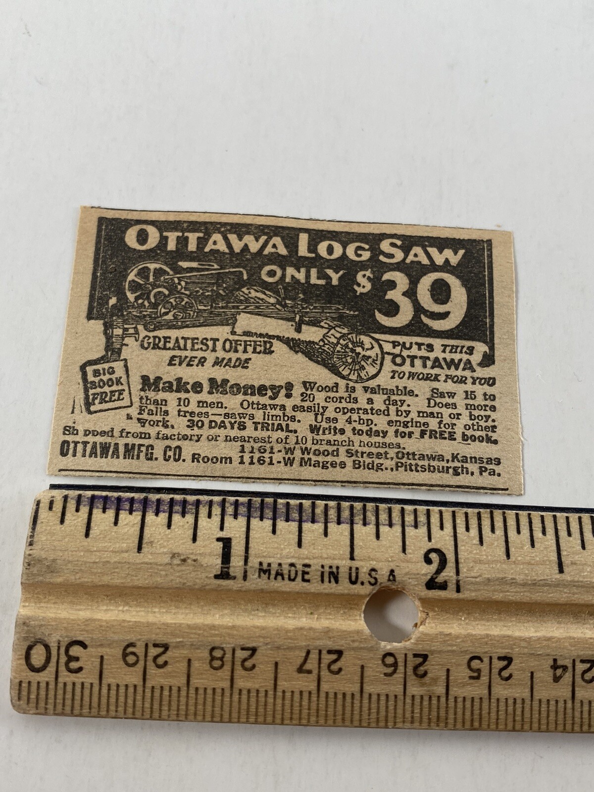 1927 Ottawa Log Saw Vintage Magazine Print Ad Antique Old 20’s Kansas Farming