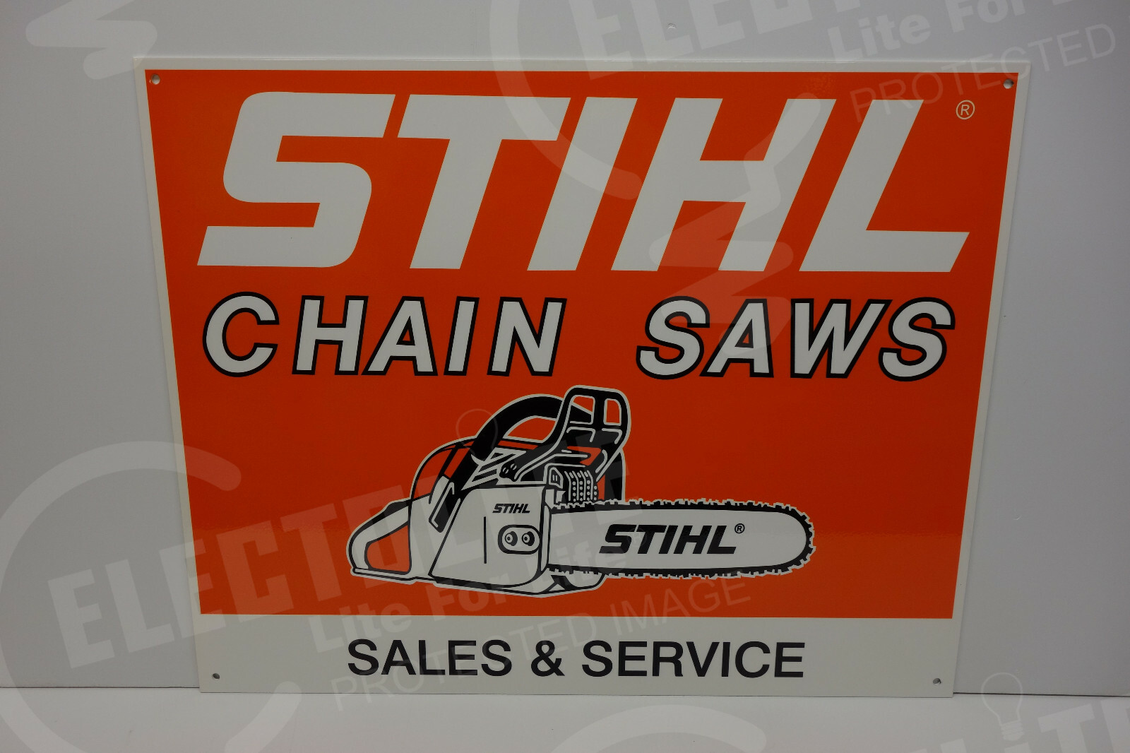 STIHL CHAIN SAW HEAVY STEEL DEALER DIE CUT Sign Rare ENAMEL 16&Prime; BY 20&Prime;