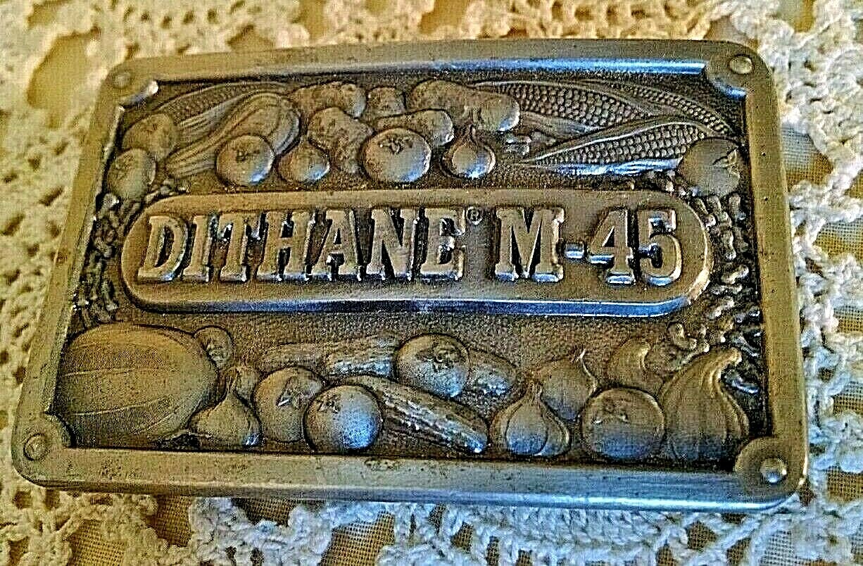 DITHANE M-45 BELT BUCKLE SILVER METAL KOLEACO DALLAS S103 ROHM HAAS FUNGICIDE.