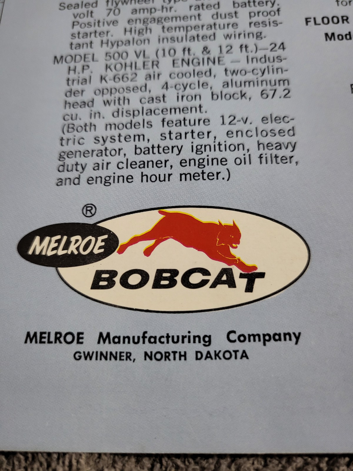 Vintage 1971 BROCHURE Melroe Bobcat Skid Steer Loader Fork Lift 500VL & 600VL