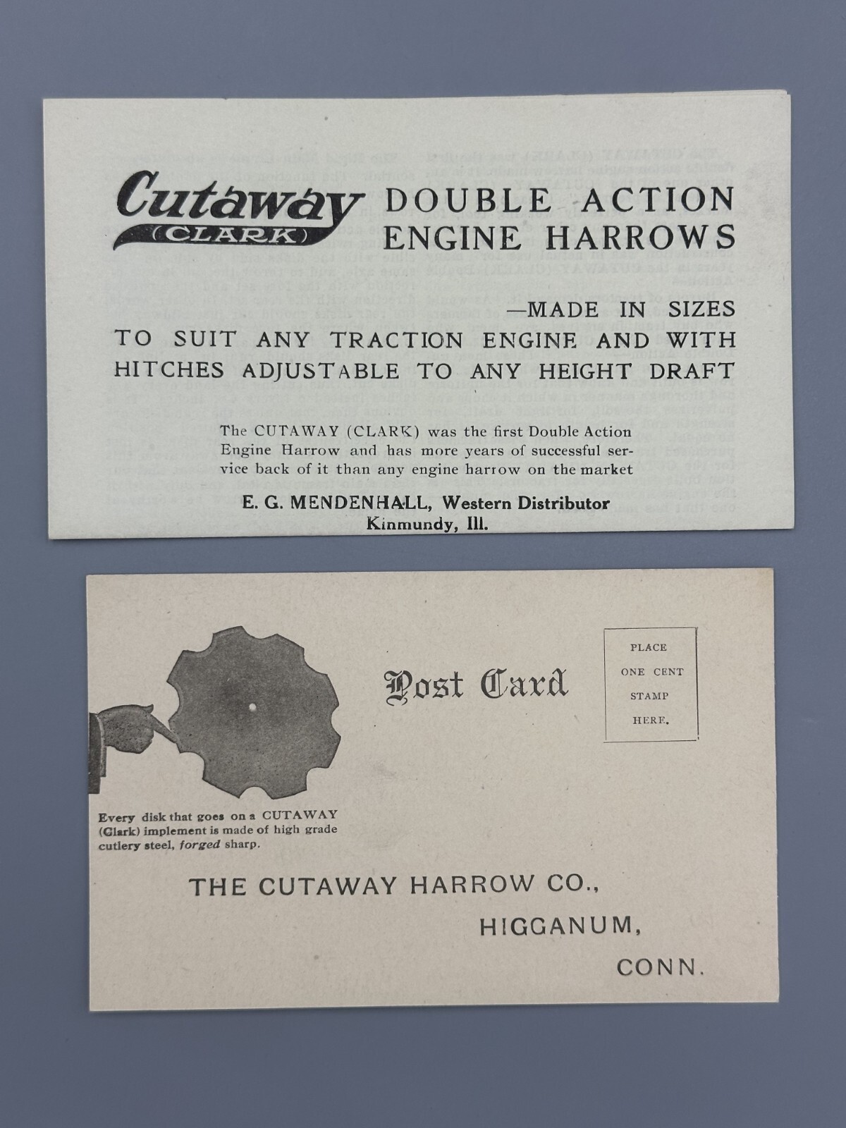Antique CUTAWAY Clark HARROW Farm Advertising Brochure KINMUNDY IL Postcard