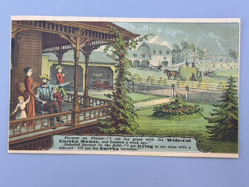 1880s EUREKA MOWER Utica FARM Advertising TRADE CARD