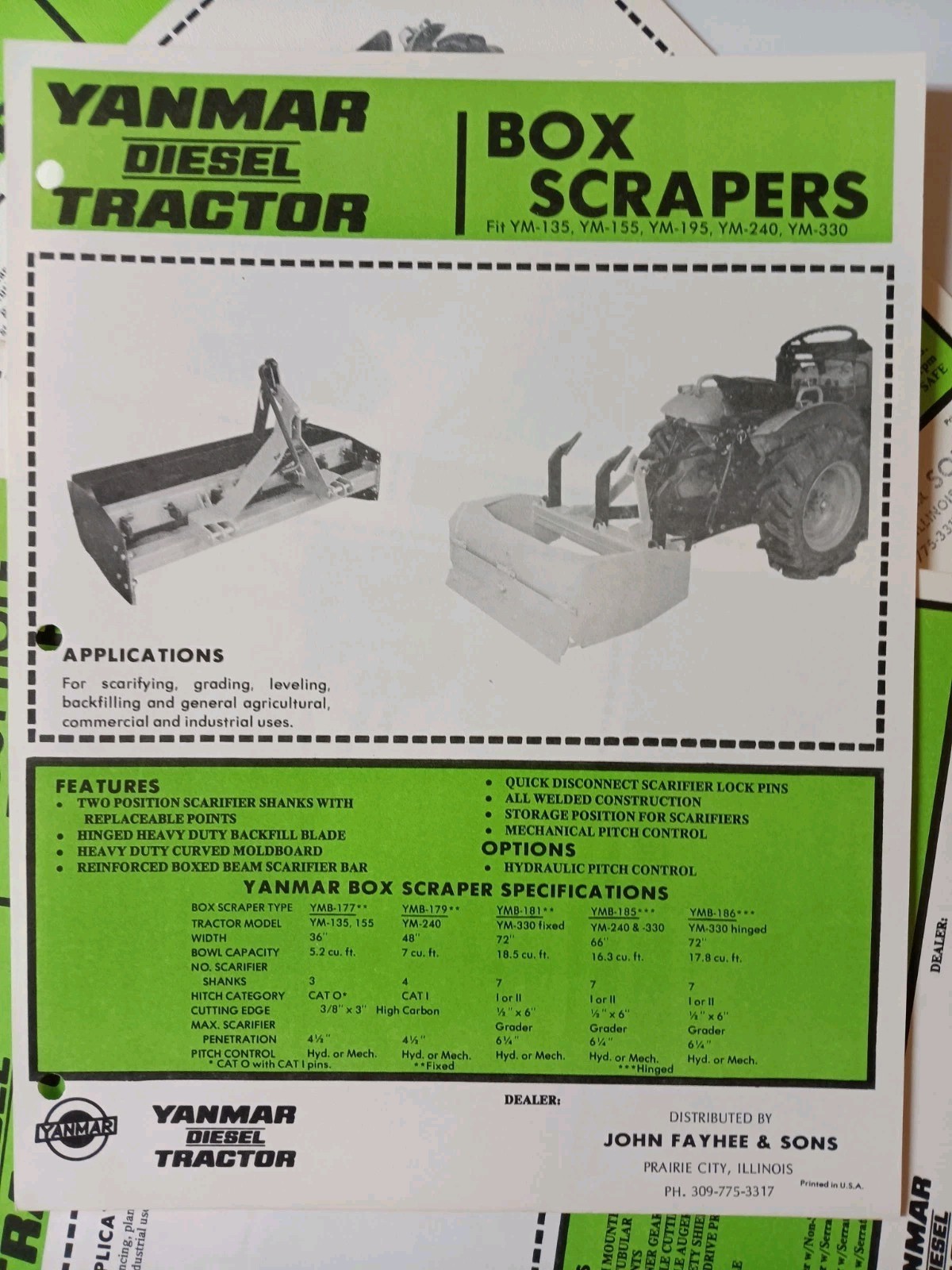6 Yanmar Tractor Implements Spec Sales Sheet Flyer Farm Equipment Loader Tiller