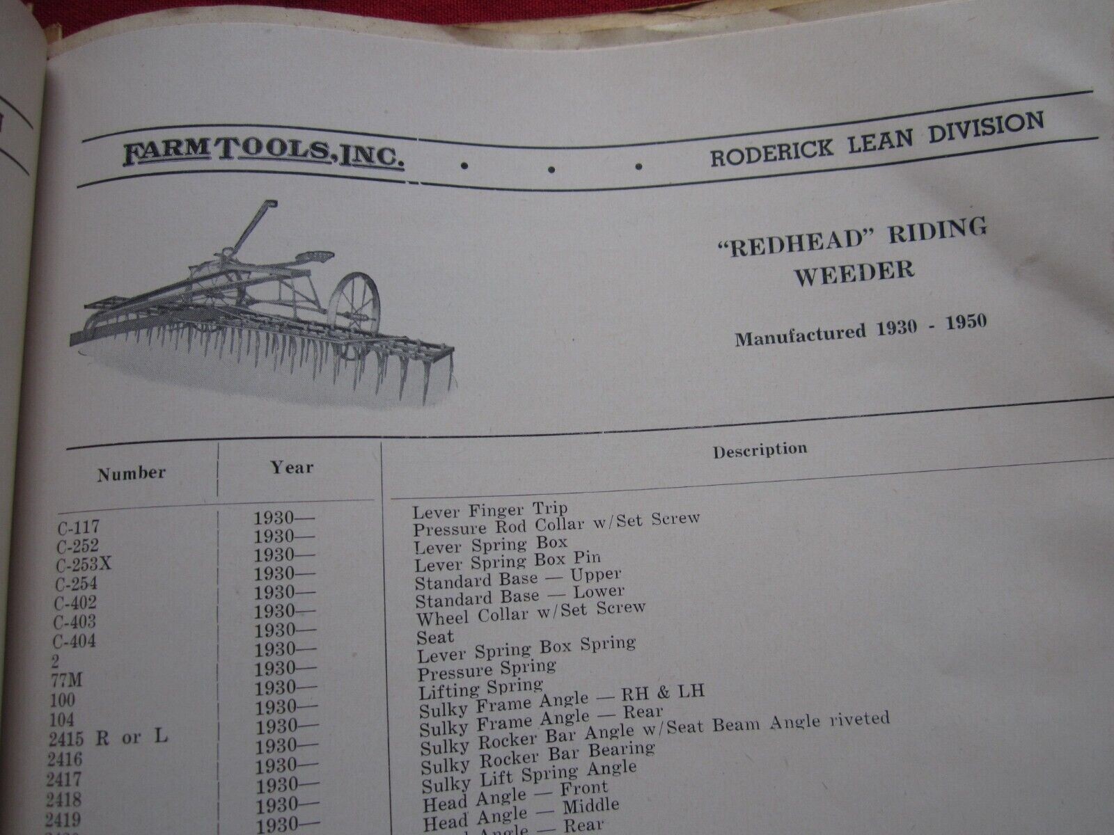1952 FARM TOOLS, INC HORSE DRAWN FARM IMPLEMENTS 70+ PAGE PARTS CATALOG MANUAL