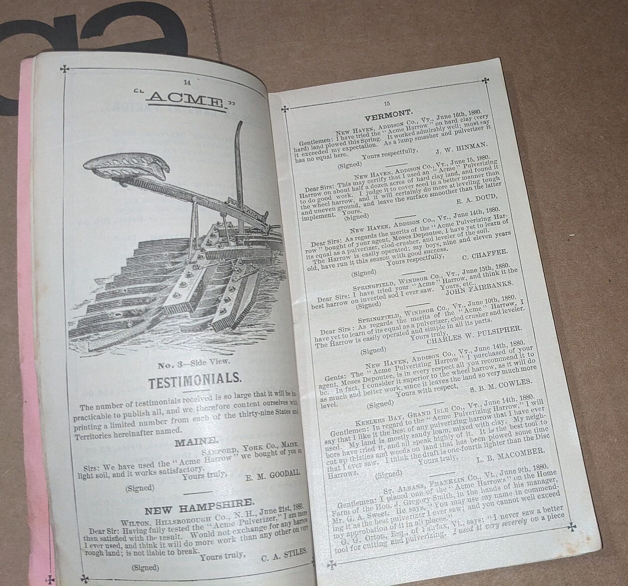Acme Pulverizing Harrow Advertising Booklet 1880s Nash & Brothers Farm Equipment