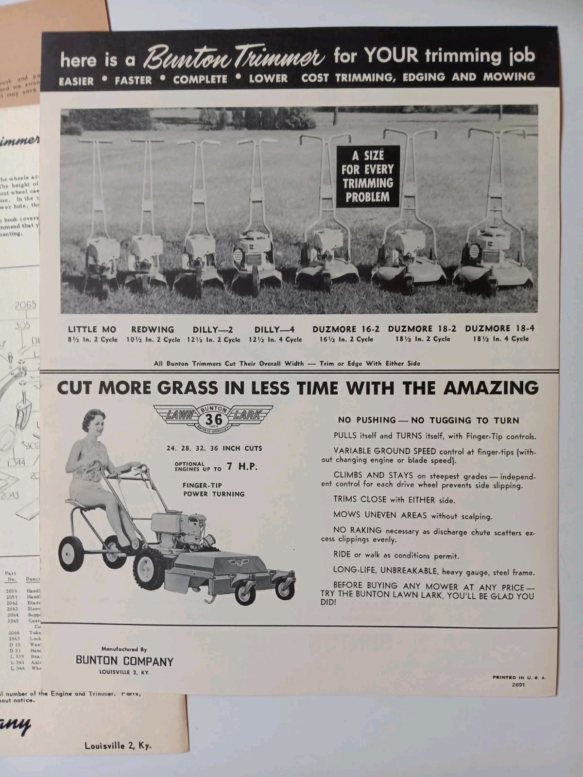 4 Bunton Lawn & Garden Mowers Brochure Lawn LARK Yellow & Green