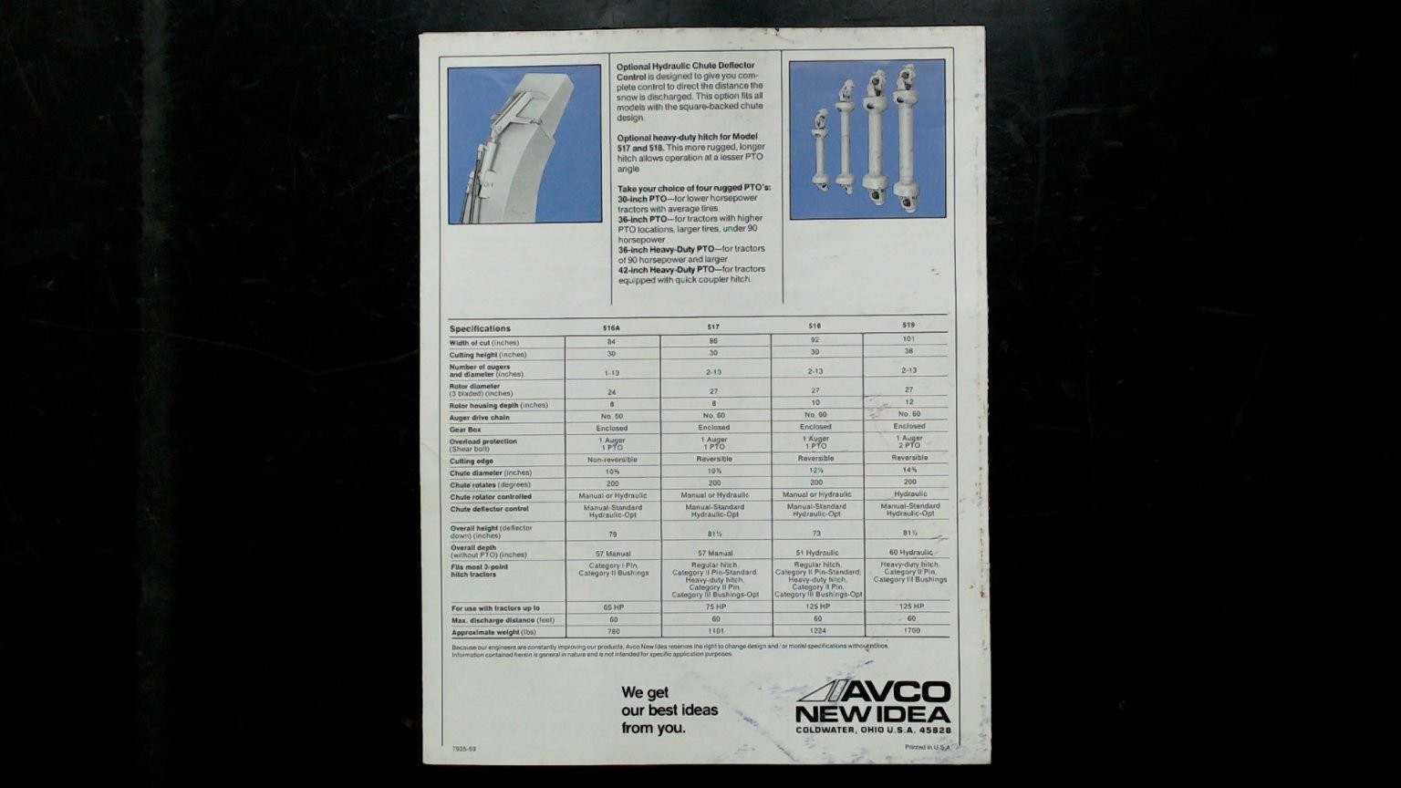 AVCO New Idea Rotary Snow Plows Brochure Vintage Agriculture Advertising