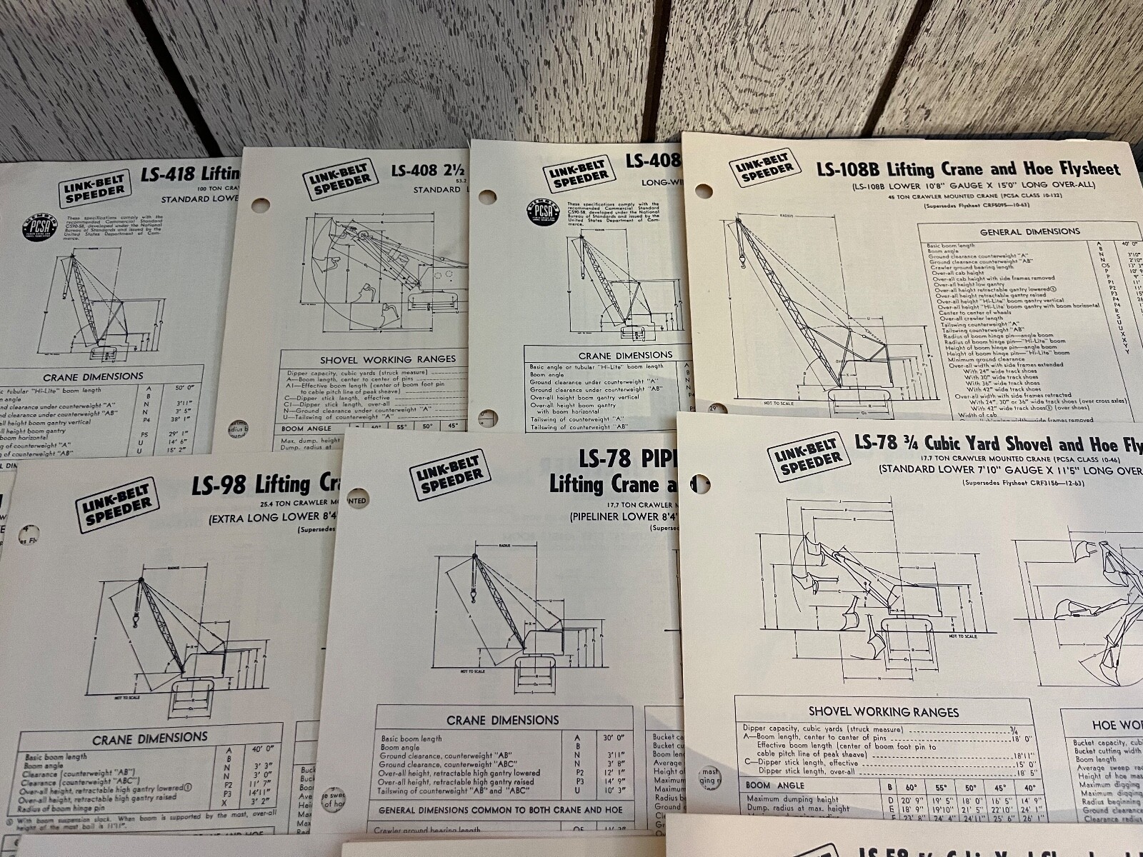 Link Belt Speeder Fly Sheet & Rating Sheets Lot 56 Pieces