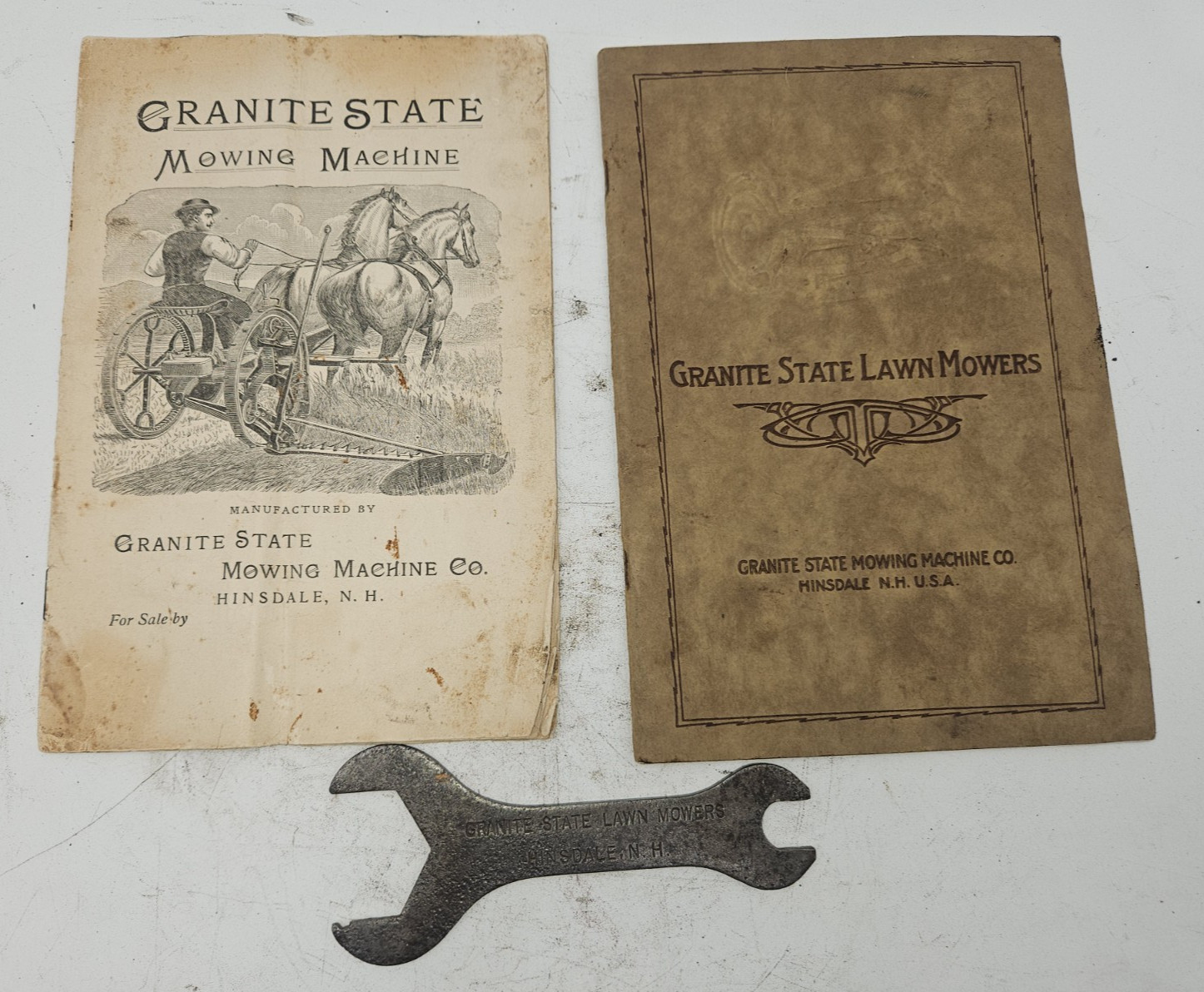 Antique Granite State mowing machines, Mowers parts & Sales catalogs and Wrench
