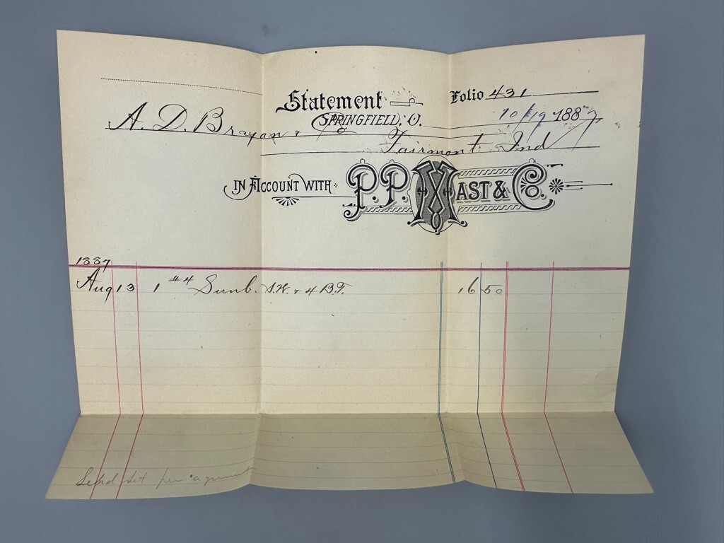 1887 PP MAST Springfield Ohio Buckeye FARM Postal Cover Billhead Advertising