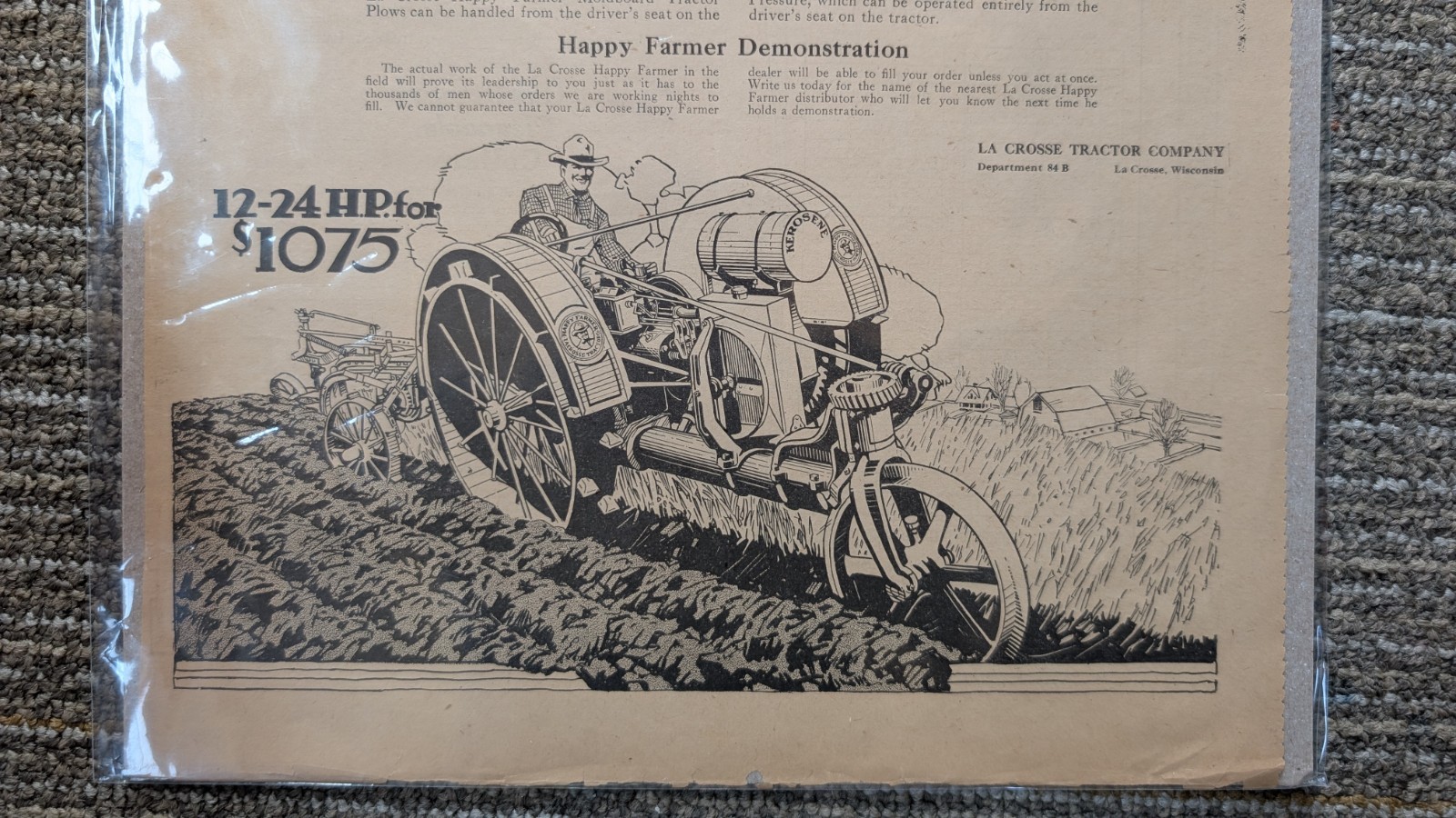 1917 La Crosse Tractor Ad: The Happy Farmer Tractor – La Crosse, Wisconsin