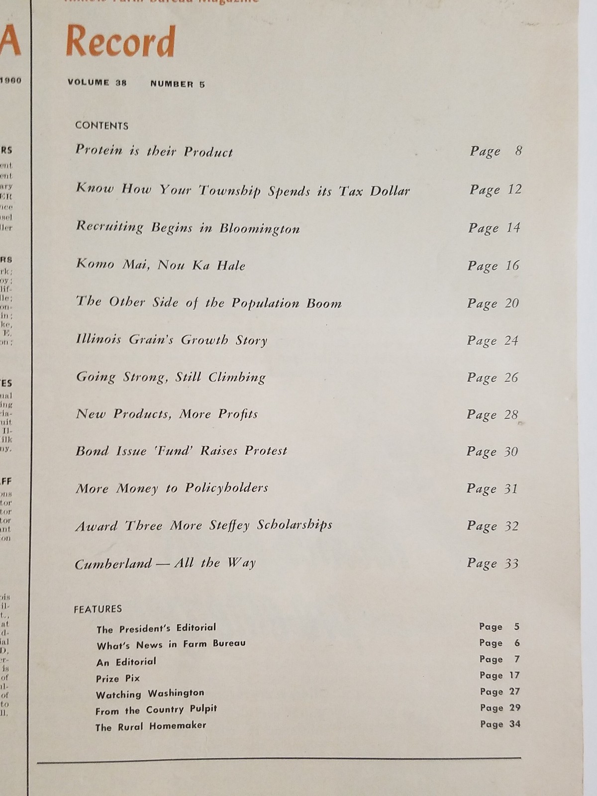 The Record Magazine, IL Farm Bureau, Grain Elevators Cover, May 1960