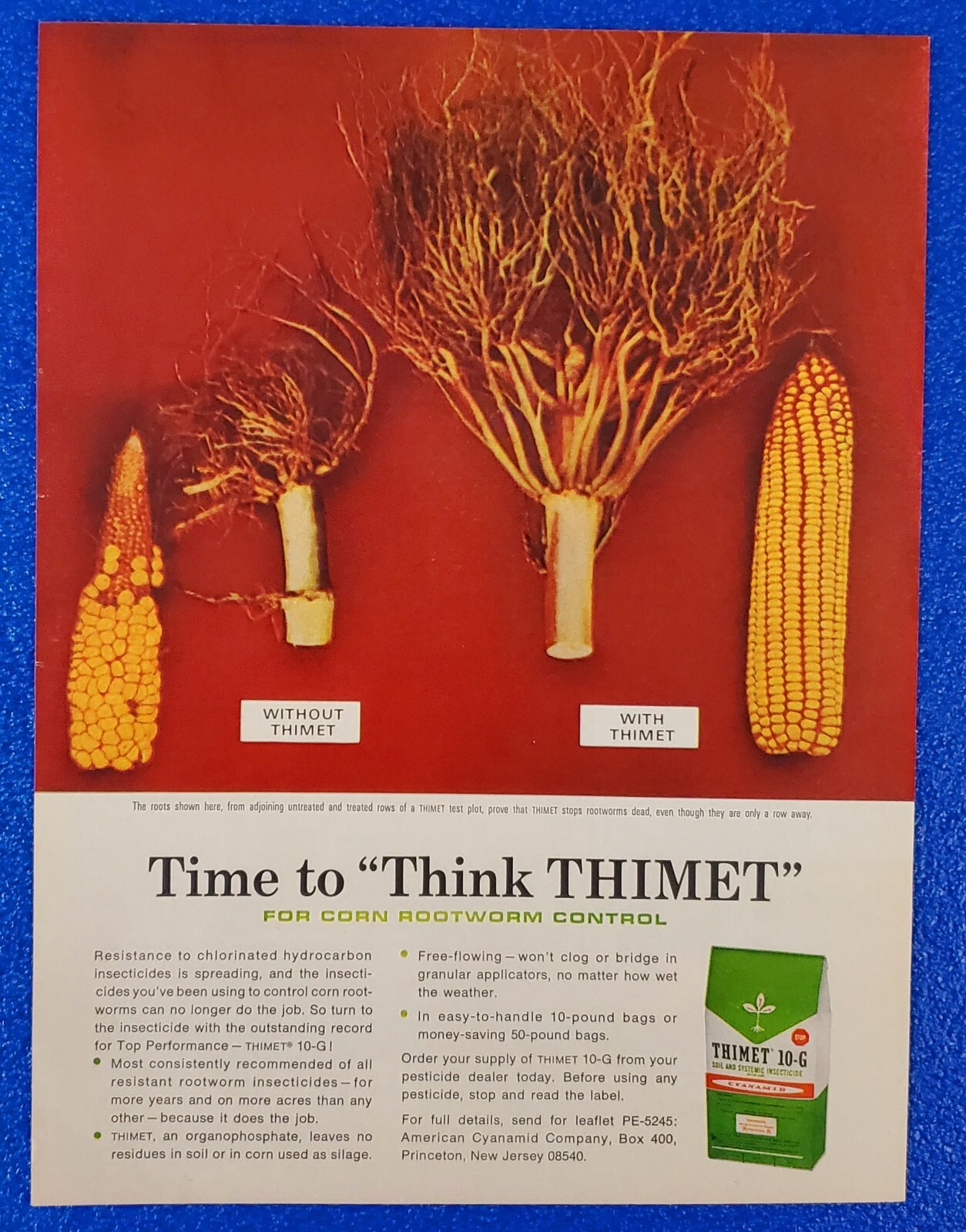 1960&rsquo;s THIMET 10-G FARMING INSECTICIDE CORN ROOTWOOM CONTROL ORIGINAL PRINT AD