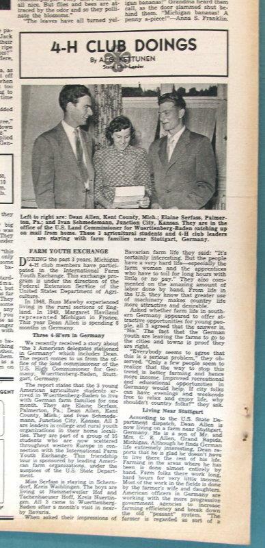 Original 1950 4-H Photo Article features Dane Allen, Kent County Michigan