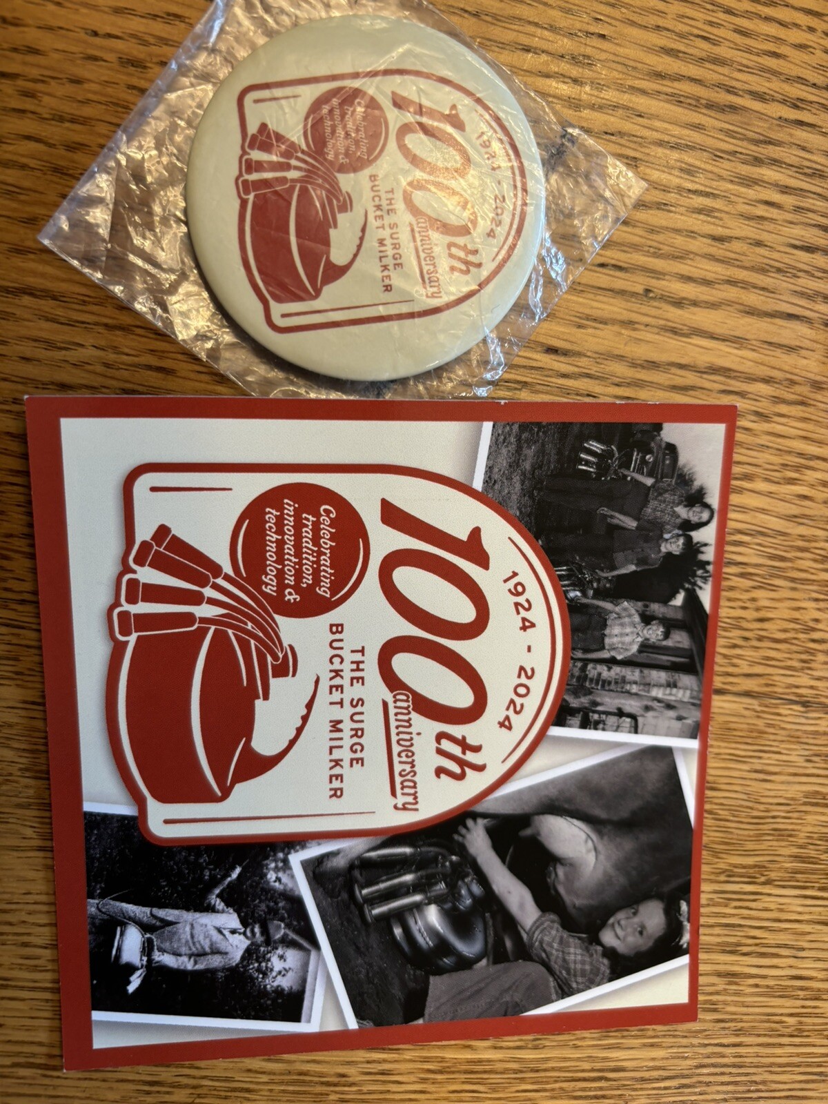 NEW -1924 -2024 100 YEAR ANNIVERSARY MAGNET & PIN -SURGE-MILKER BUCKET -4&Prime; x 4&Prime;