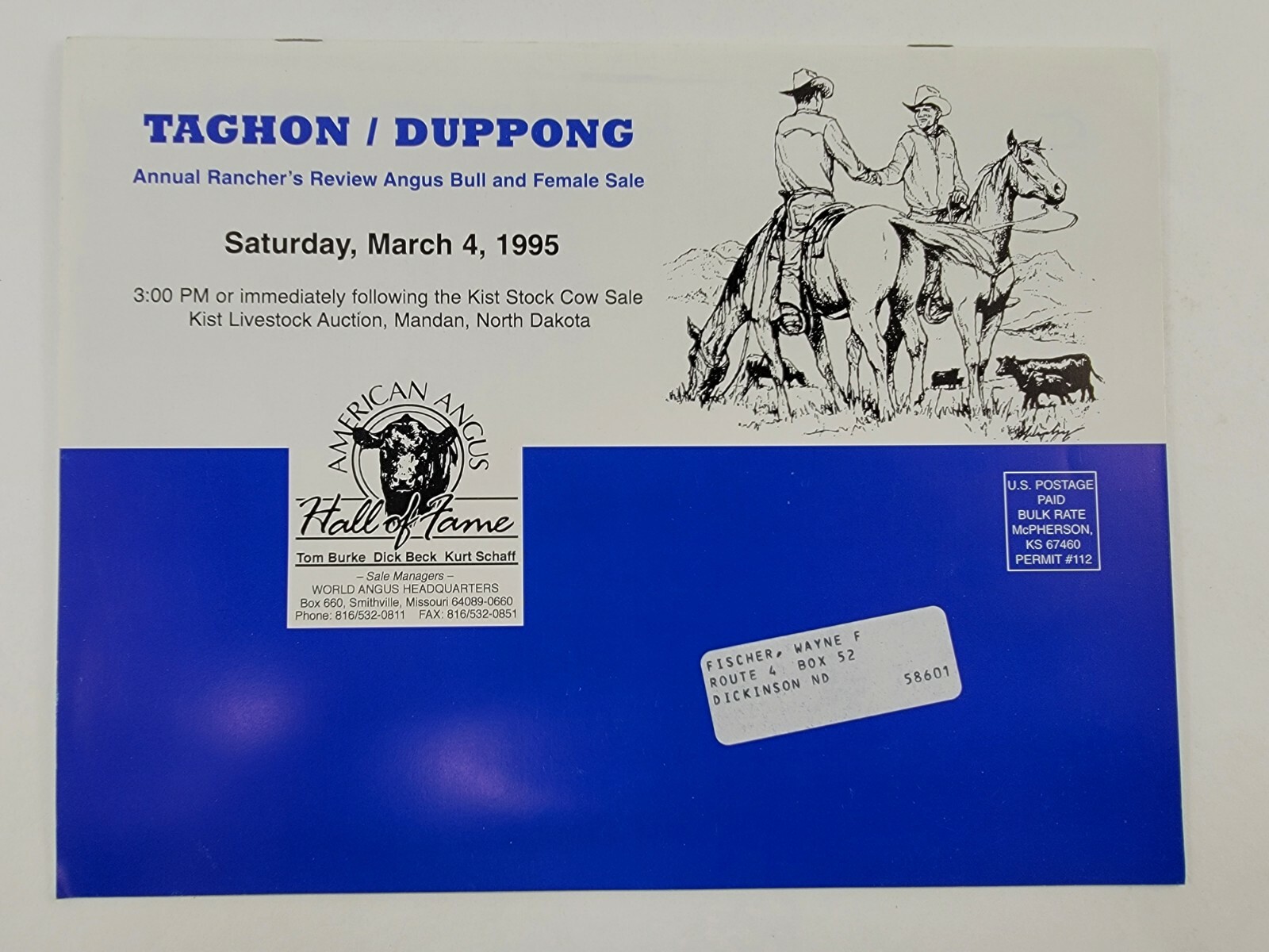 Taghon Angus / Duppong Bull Sale Ranchers Review Livestock Auction – Mandan 1995