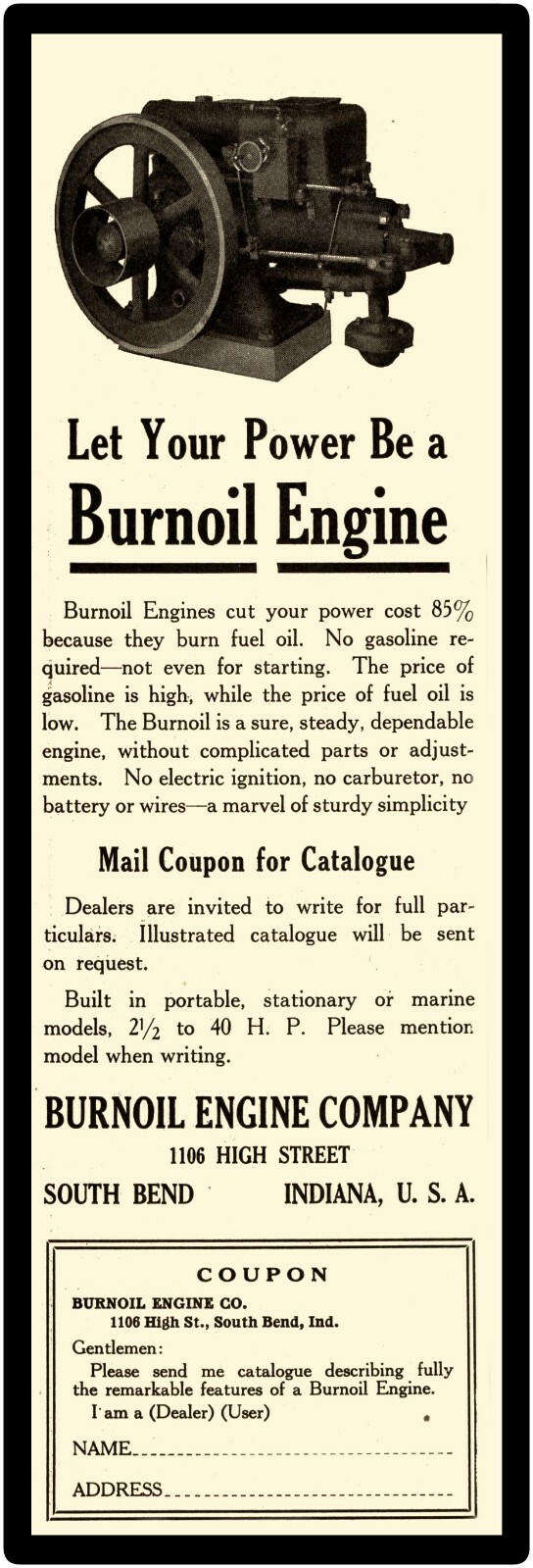 Burnoil Engine Company Marquee New Metal Sign: 6&Prime; x 18&Prime; South Bend Indiana