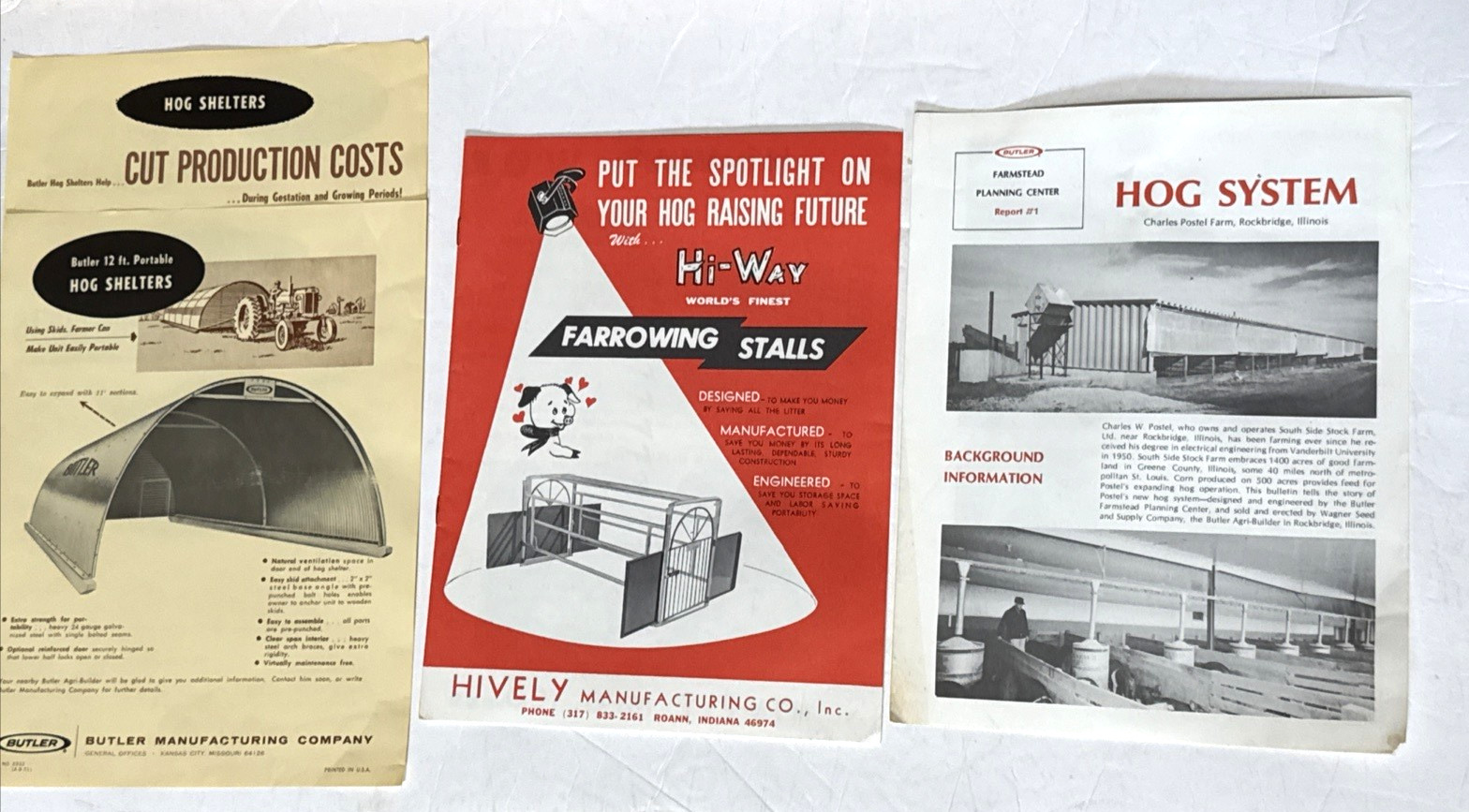 Butler and Hively Hog Shelter Flyer Advertisements, Farrowing Stalls