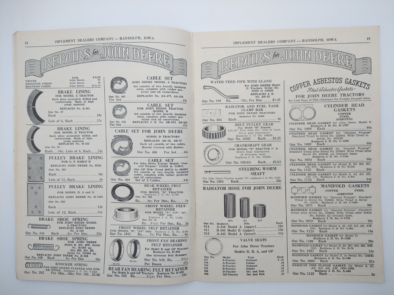 VTG 1943 Implement Dealers Co. Catalog RANDOLPH IA Tractor Truck Parts DEVIL IMP