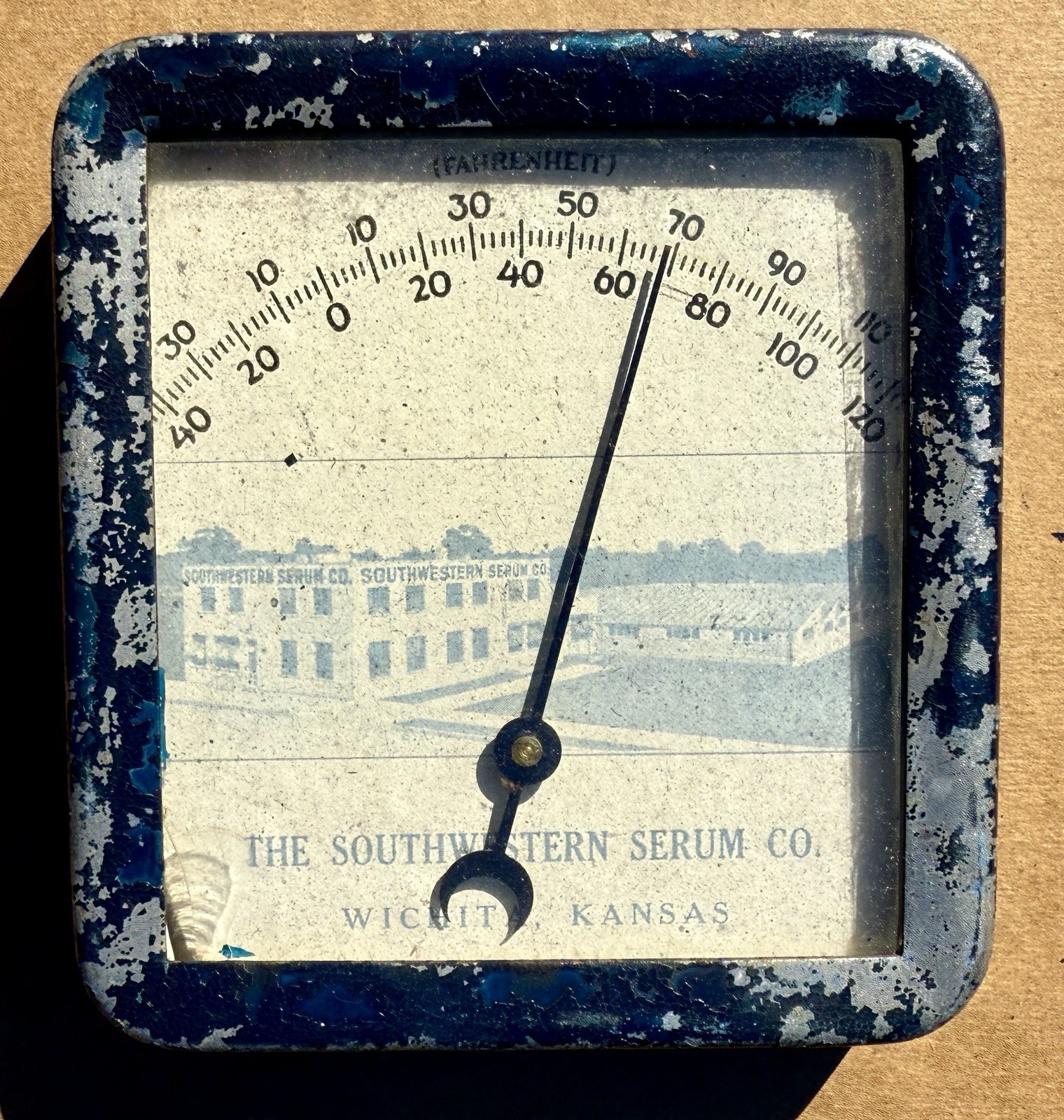 Vintage Southwestern Serum Co. Thermometer Metal Wichita Kansas Farm Agriculture