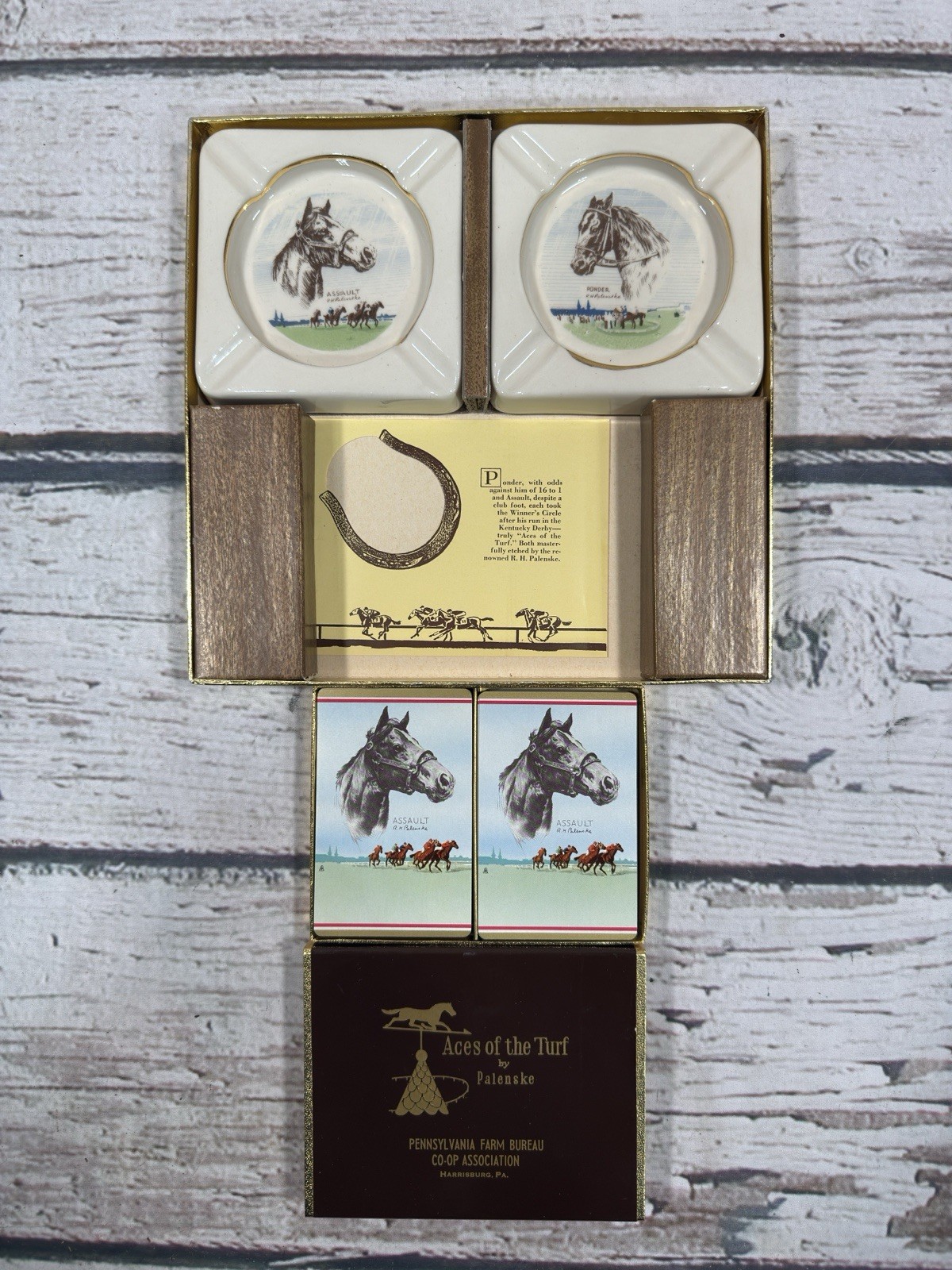 VTG Aces Of The Turf Palenske Pennsylvania Farm Bureau PA Ashtray/Playing Cards