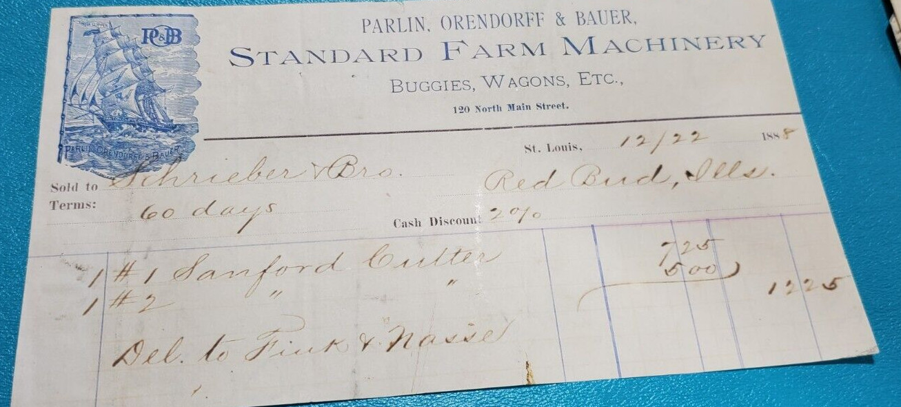 LETTERHEAD BILLHEAD STANDARD FARM MACHINERY BUGGIES WAGONS FARM IMPLEMENTS 1888