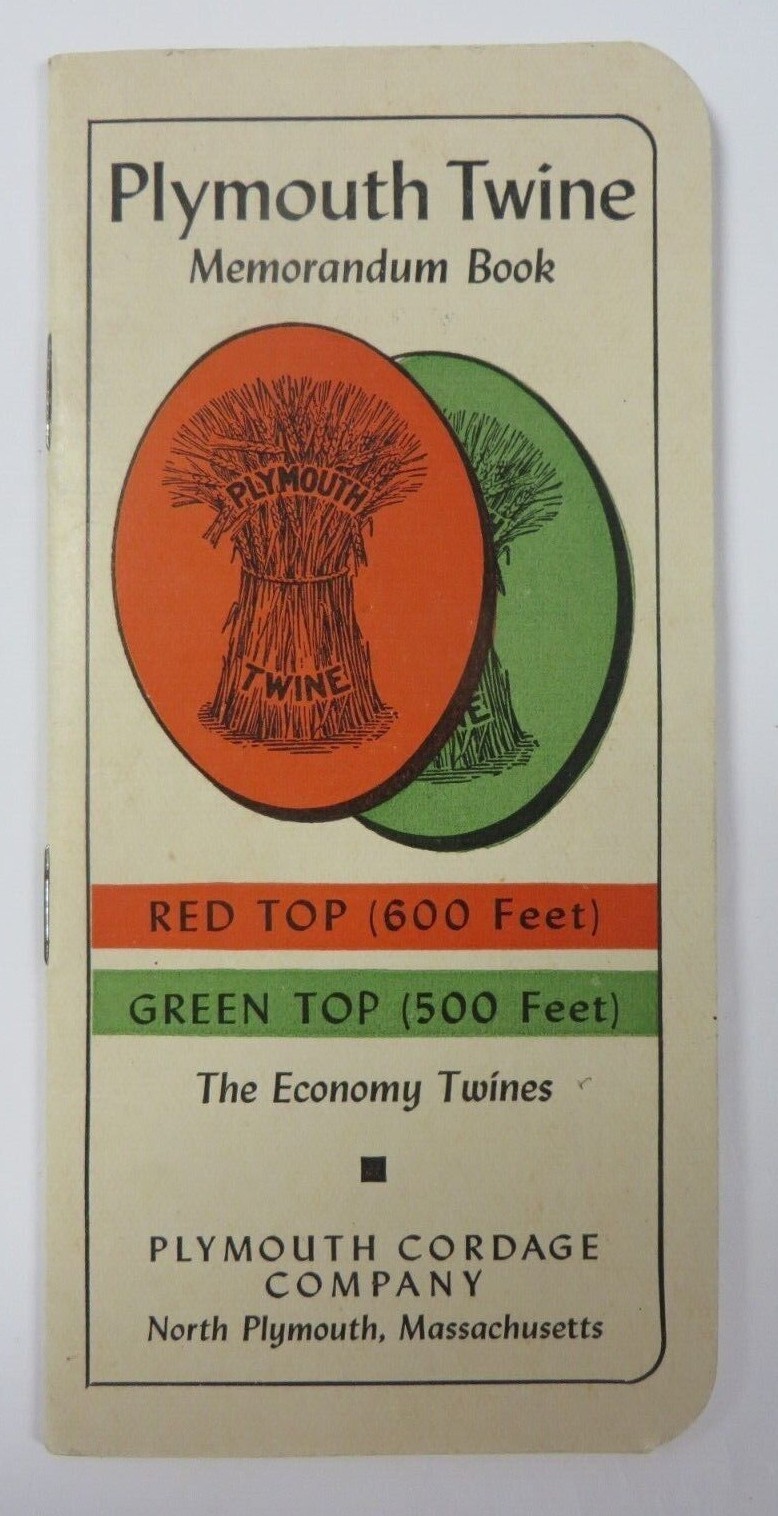 Vtg 1940 PLYMOUTH TWINE Pocket Ledger Calendar Memorandum Booklet Advertising
