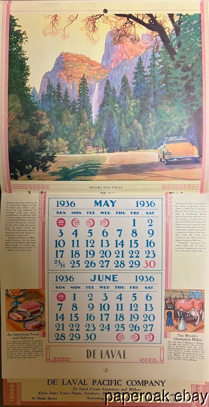Original 1936 De Laval Cream Separators & Milkers Complete Advertsing Calendar