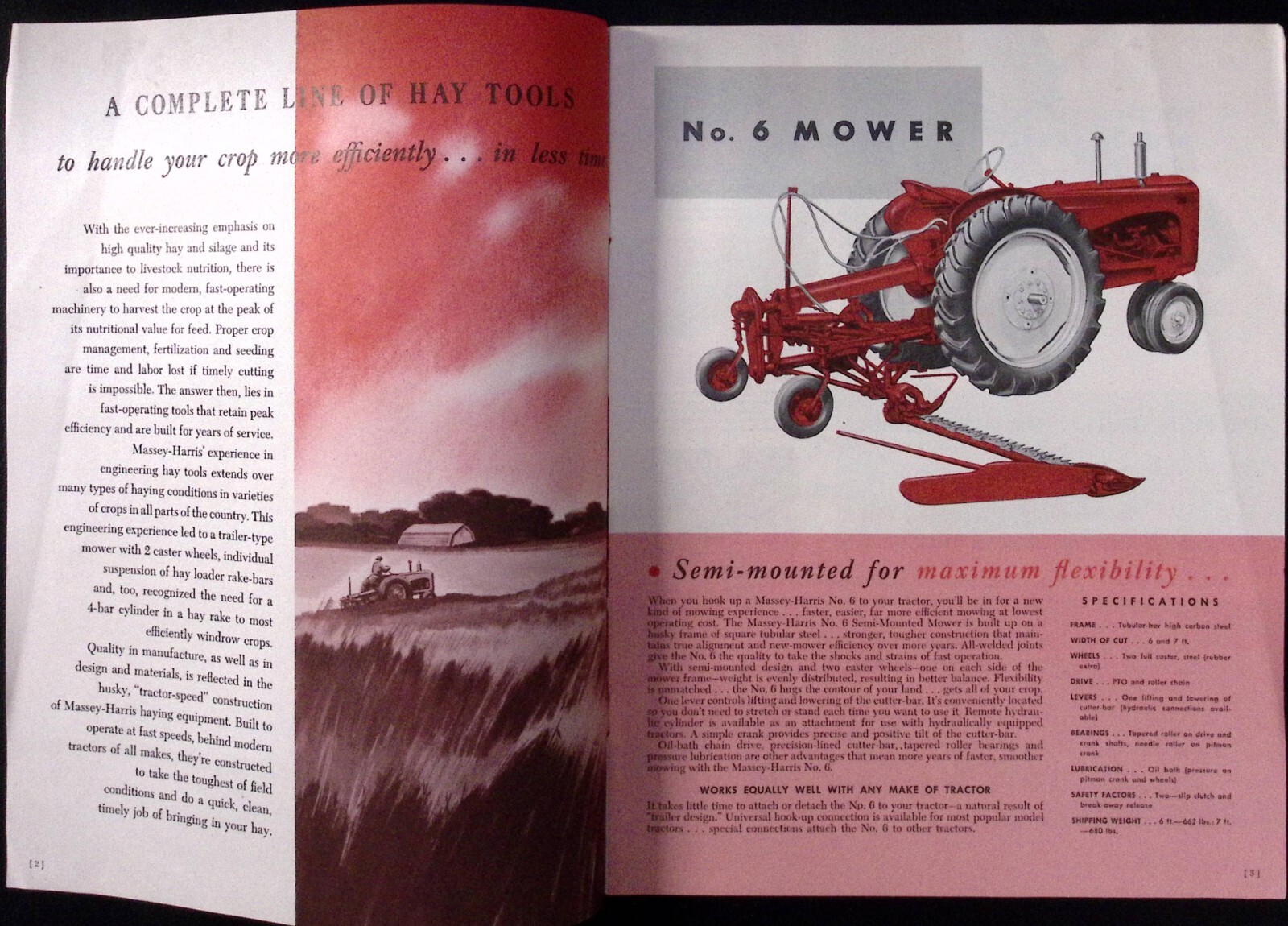 1954 Massey Harris Haying Tools No.41 Side Mower No.6 Mower Dealer Brochure