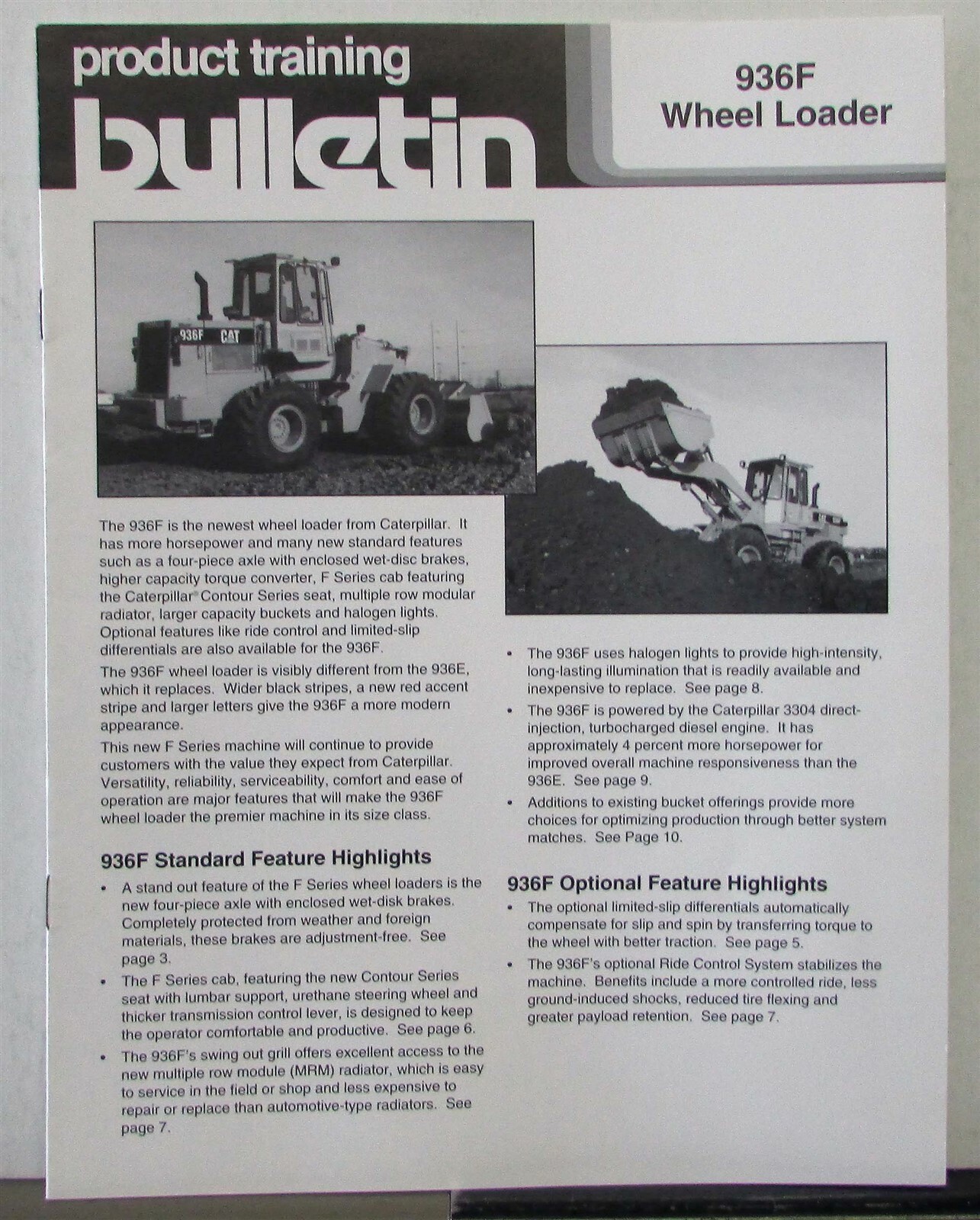 1992 Caterpillar 936F Loader Construction Product Training Bulletin