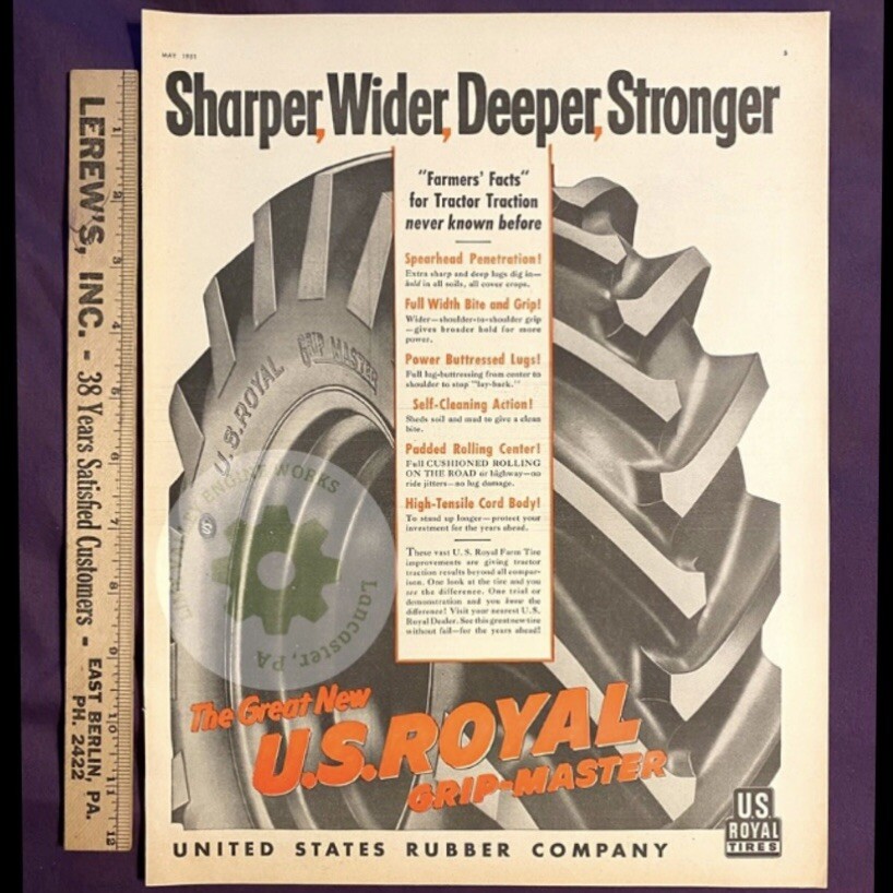 Large Original 1951 US Royal (Uniroyal) Tractor Tires Print Ad. 13 x 10 in.