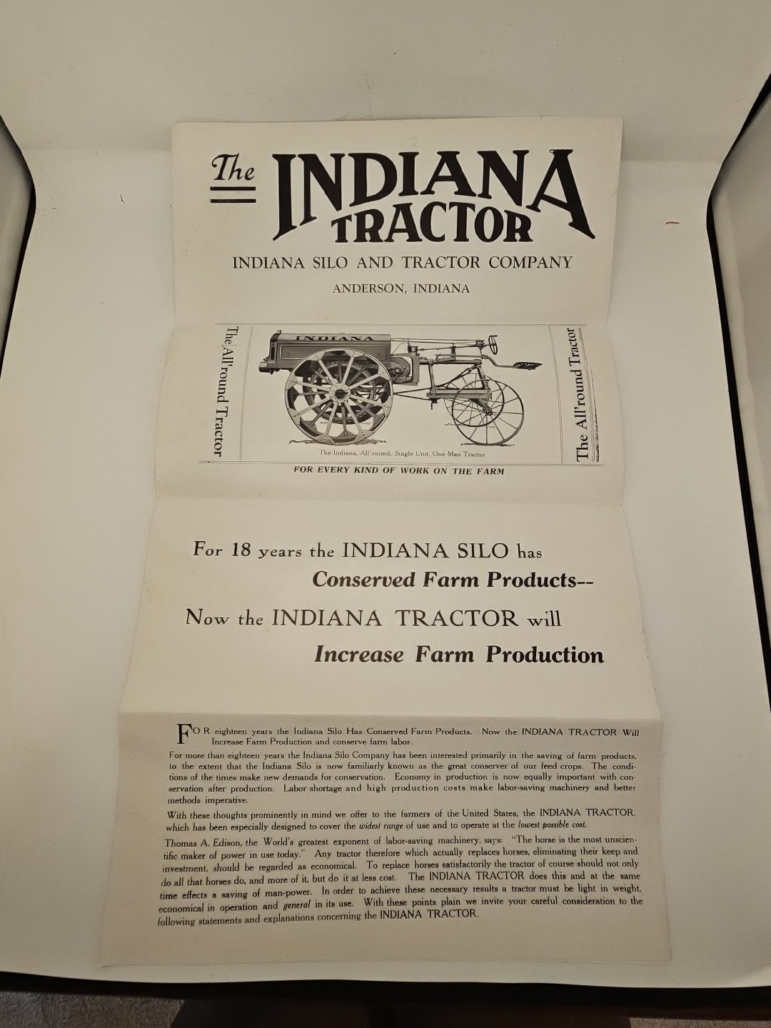 indiana tractor brochure and letter gas engine farm hit miss etc