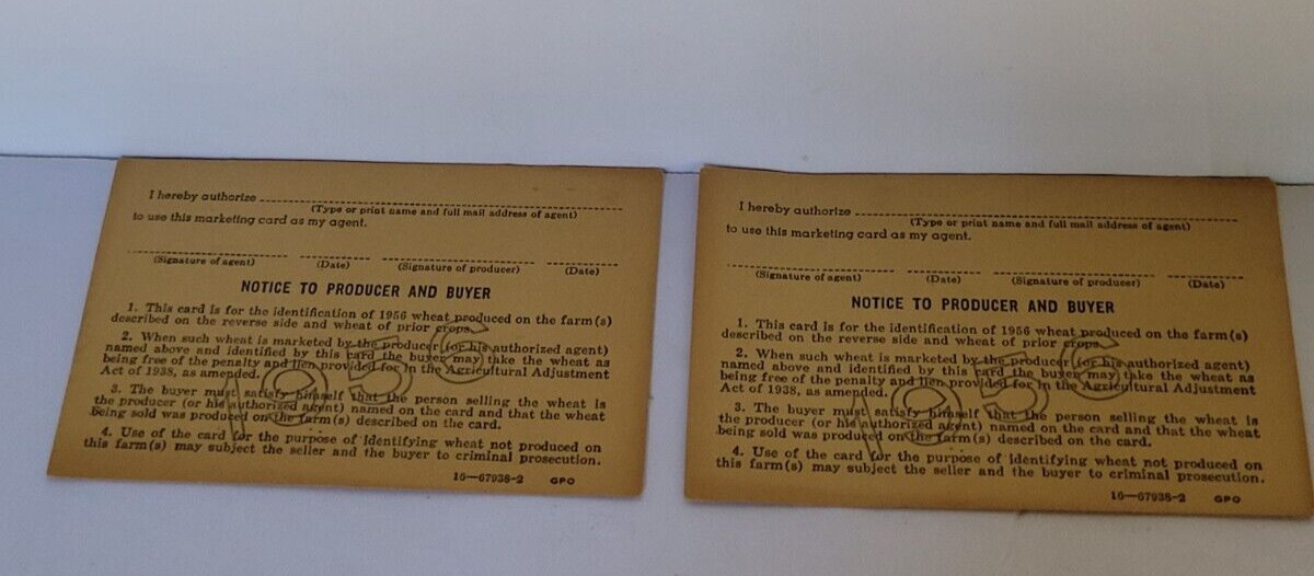 1956-57 Wheat Marketing Card – Charles Back- Billings, Oklahoma (2 CARDS)