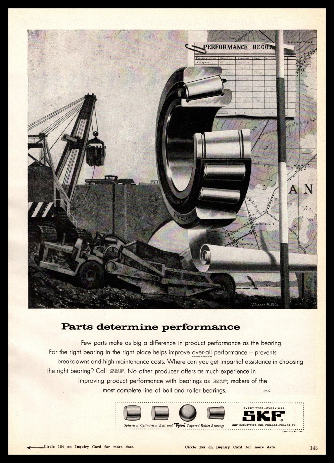 1961 SKF Philadelphia Tractor Equipment Tyson Tapered Roller Bearings Print Ad