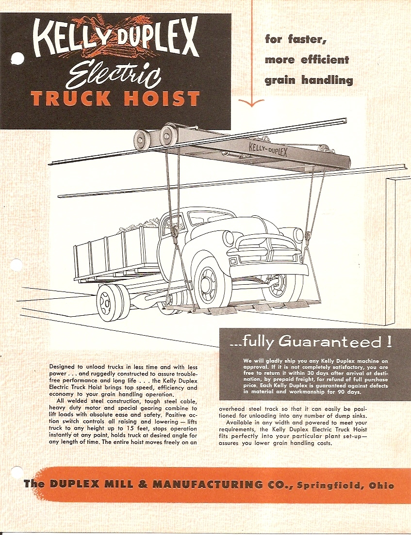 Farm Equipment Brochure – Kelly Duplex – Electric Truck Unloading Hoist (F3383)
