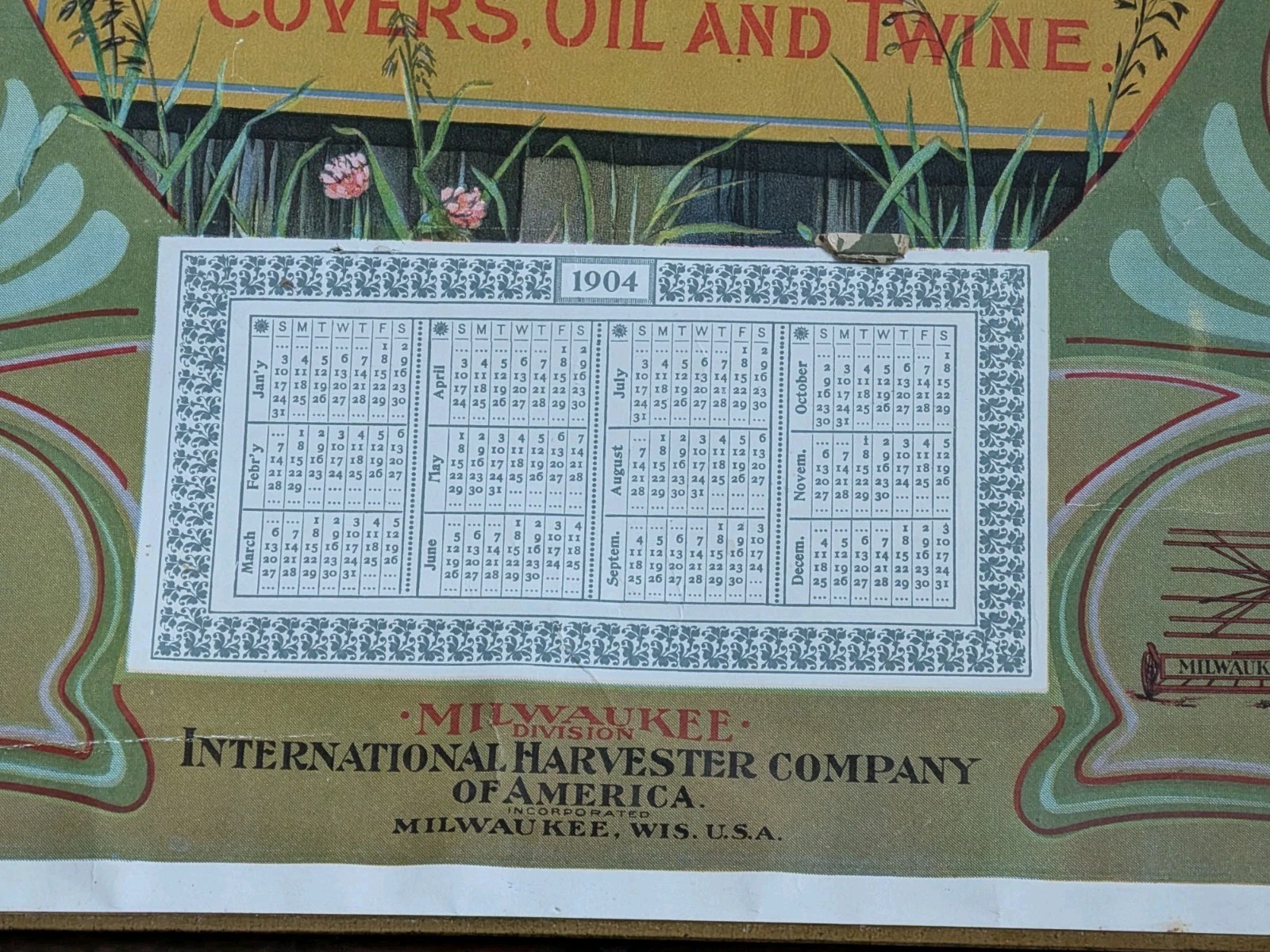Milwaukee Leads International Harvester Oil Advertising Lithograph Sign Calendar