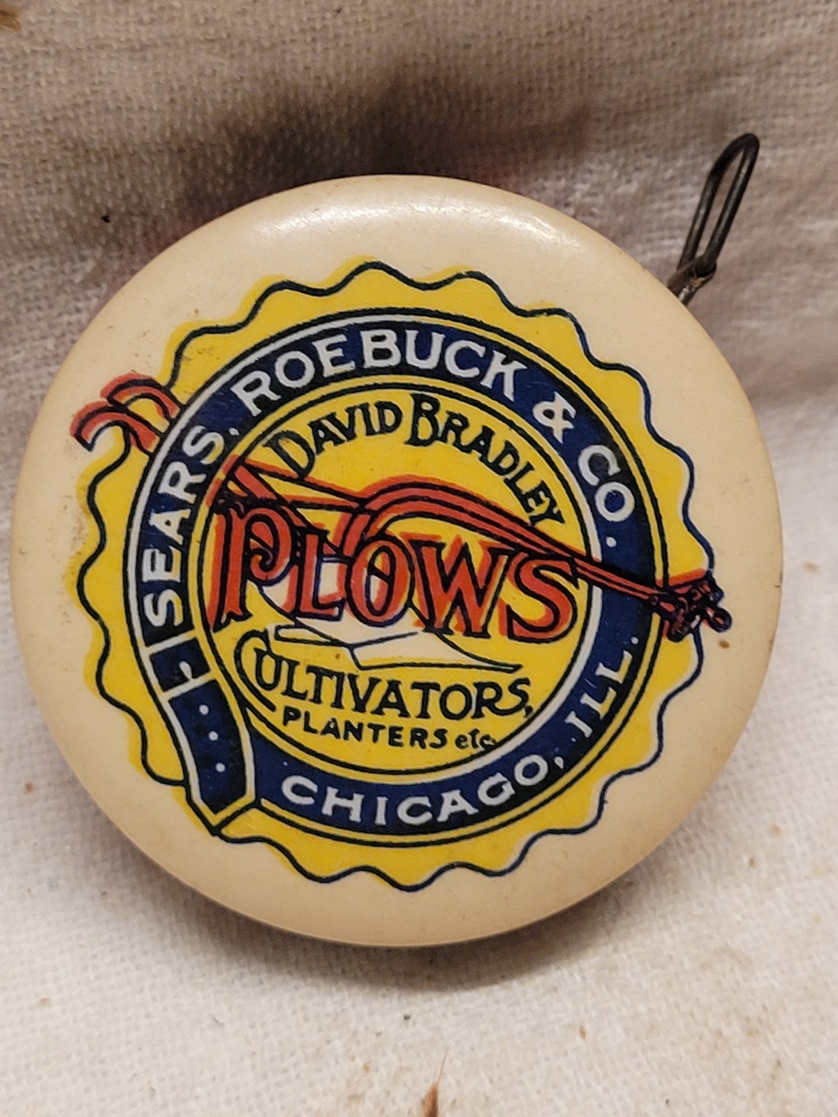 Vintage Sears Roebuck Tape measure Rare David Bradley Plows Colorful Graphics