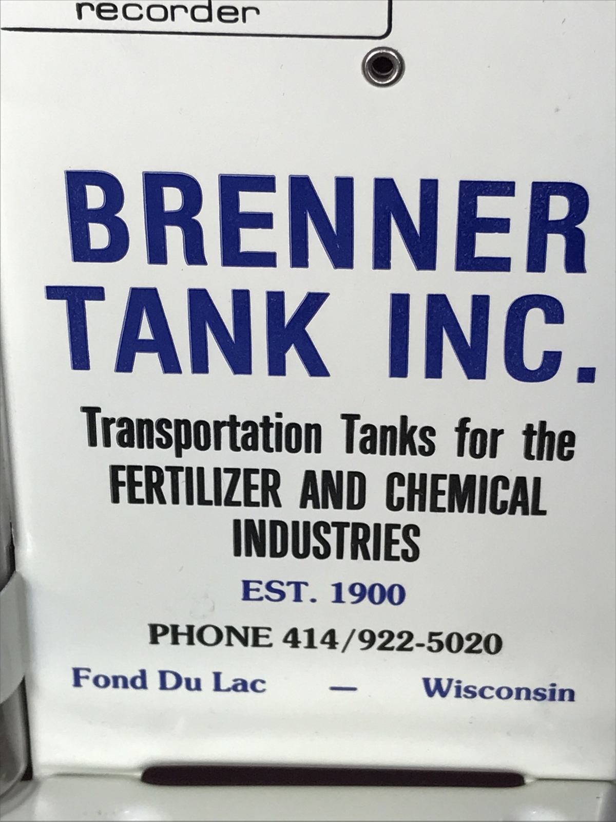 Vtg NIB Brenner Tank Inc Semi trailer ADVERTISING RAIN GAGE fertilizer chemical