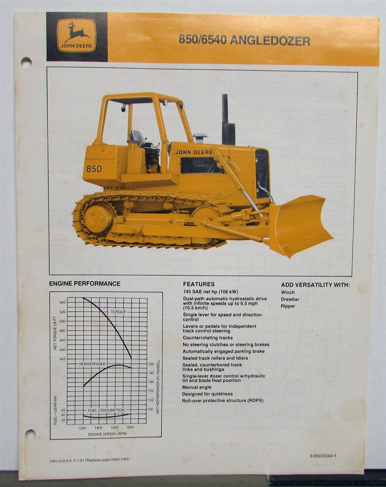 1983 John Deere 410B Backhoe Loader Specifications Construction Sales Brochure