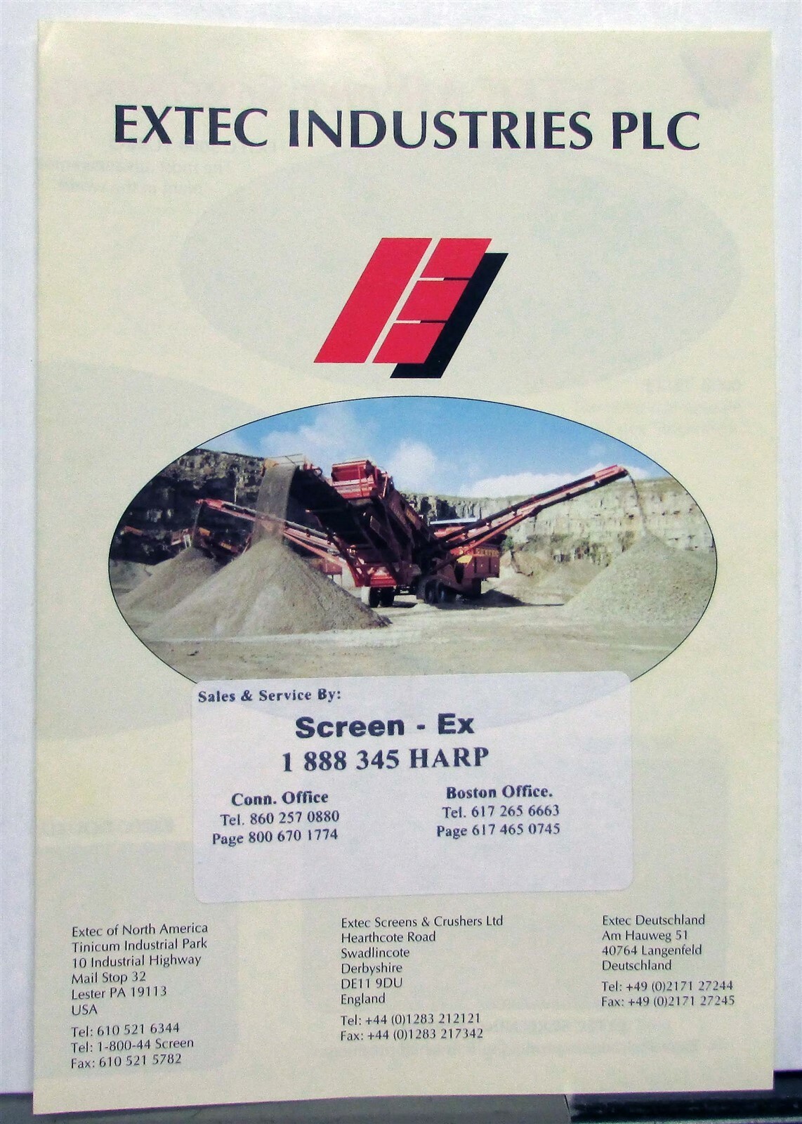 1990s Extec Screens & Crusher Equipment Specification Construction Sale Brochure