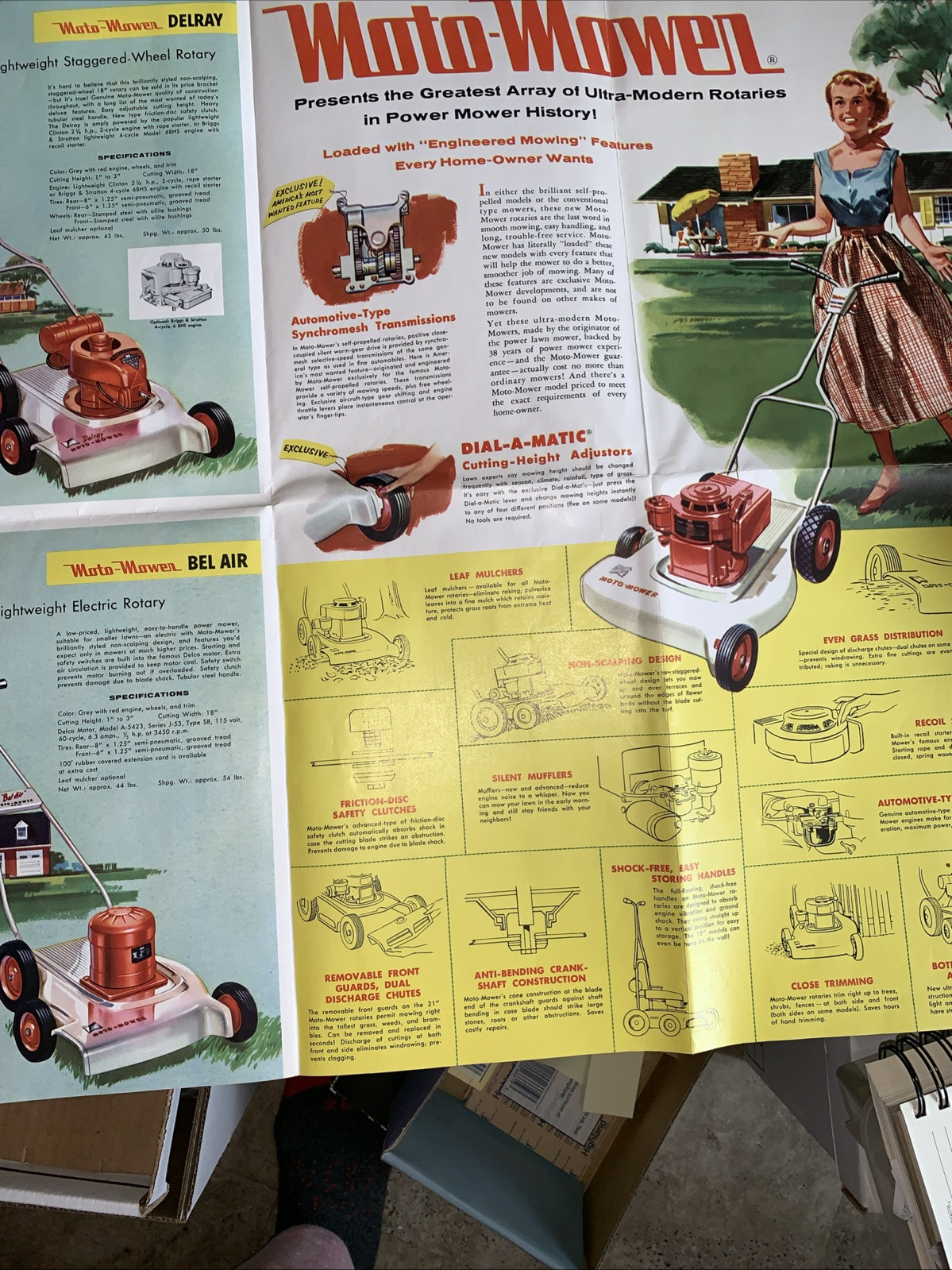 1957 MOTO-MOWER Co REEL LAWN MOWER Vintage Dealer promo ADVERTISE package tear